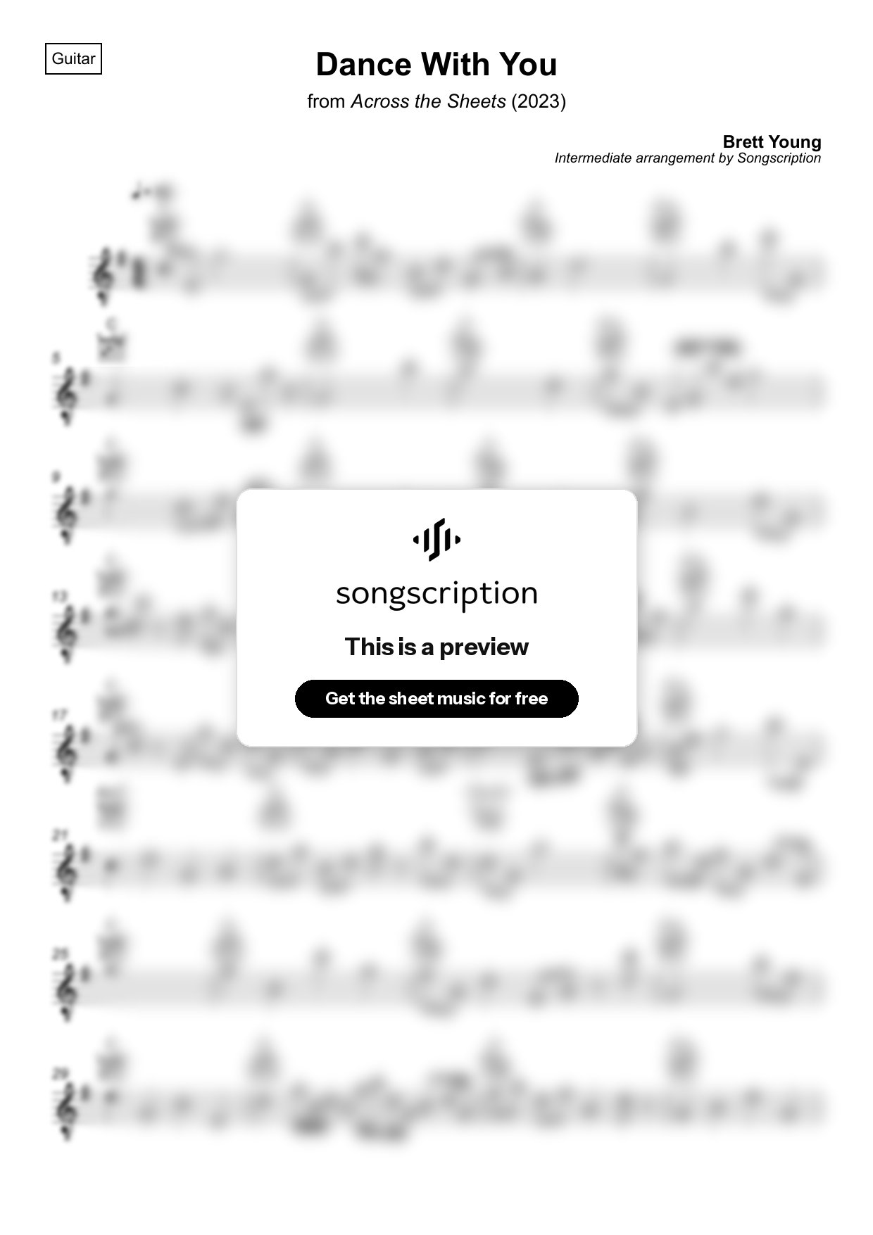 Intermediate Acoustic Guitar Sheet Music for "Dance With You" by Brett Young