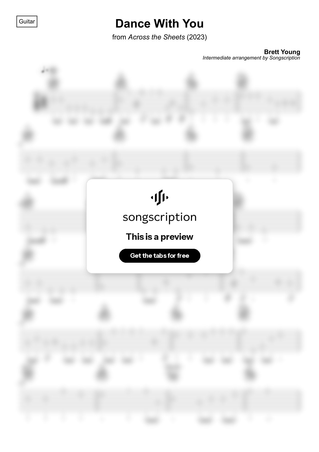 Intermediate Acoustic Guitar Tabs for "Dance With You" by Brett Young