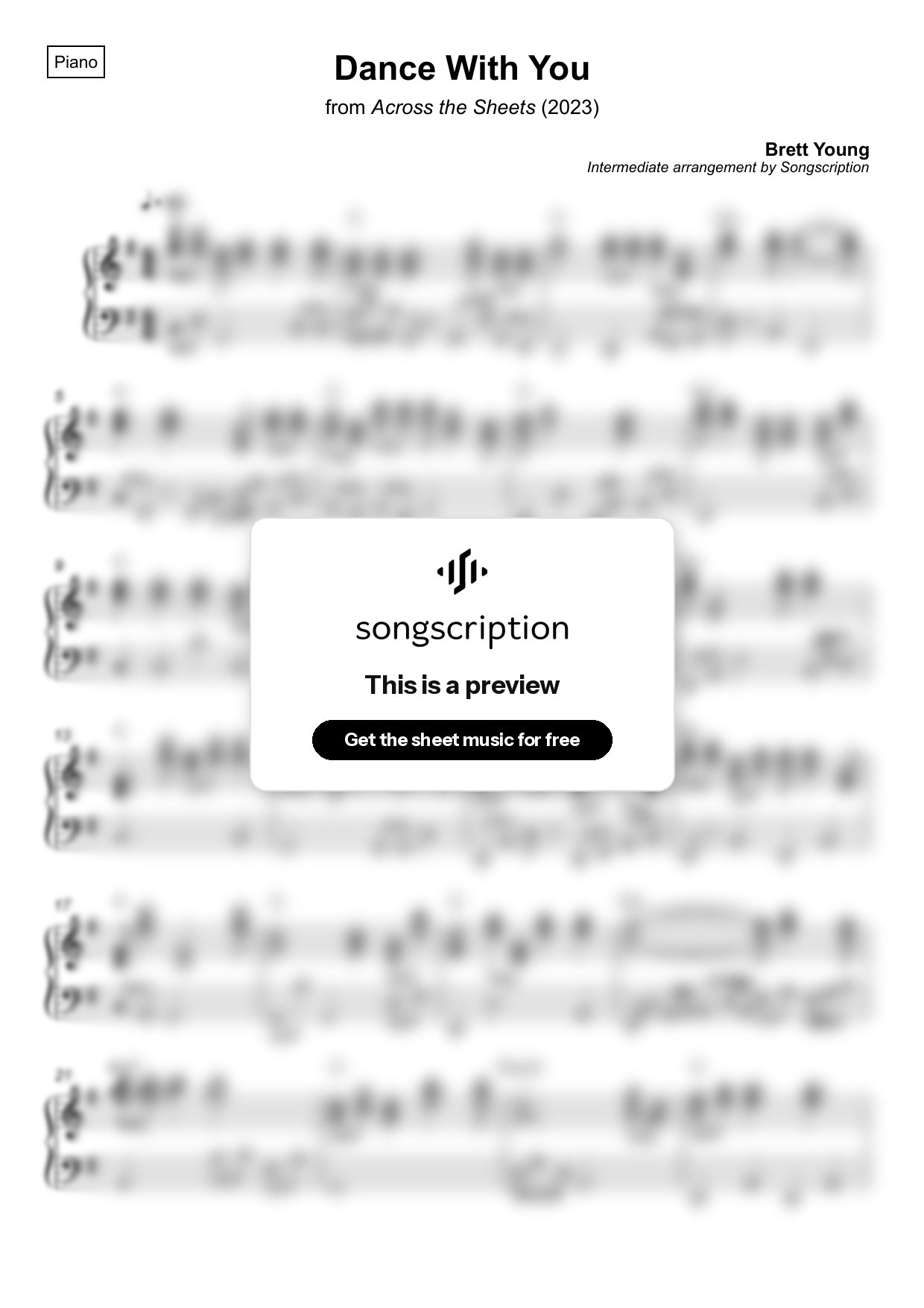 Intermediate Piano Sheet Music for "Dance With You" by Brett Young