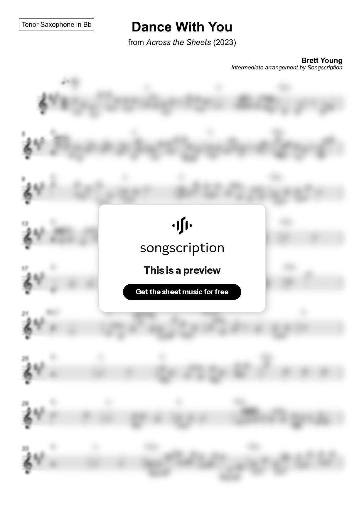 Intermediate Tenor Sax Sheet Music for "Dance With You" by Brett Young
