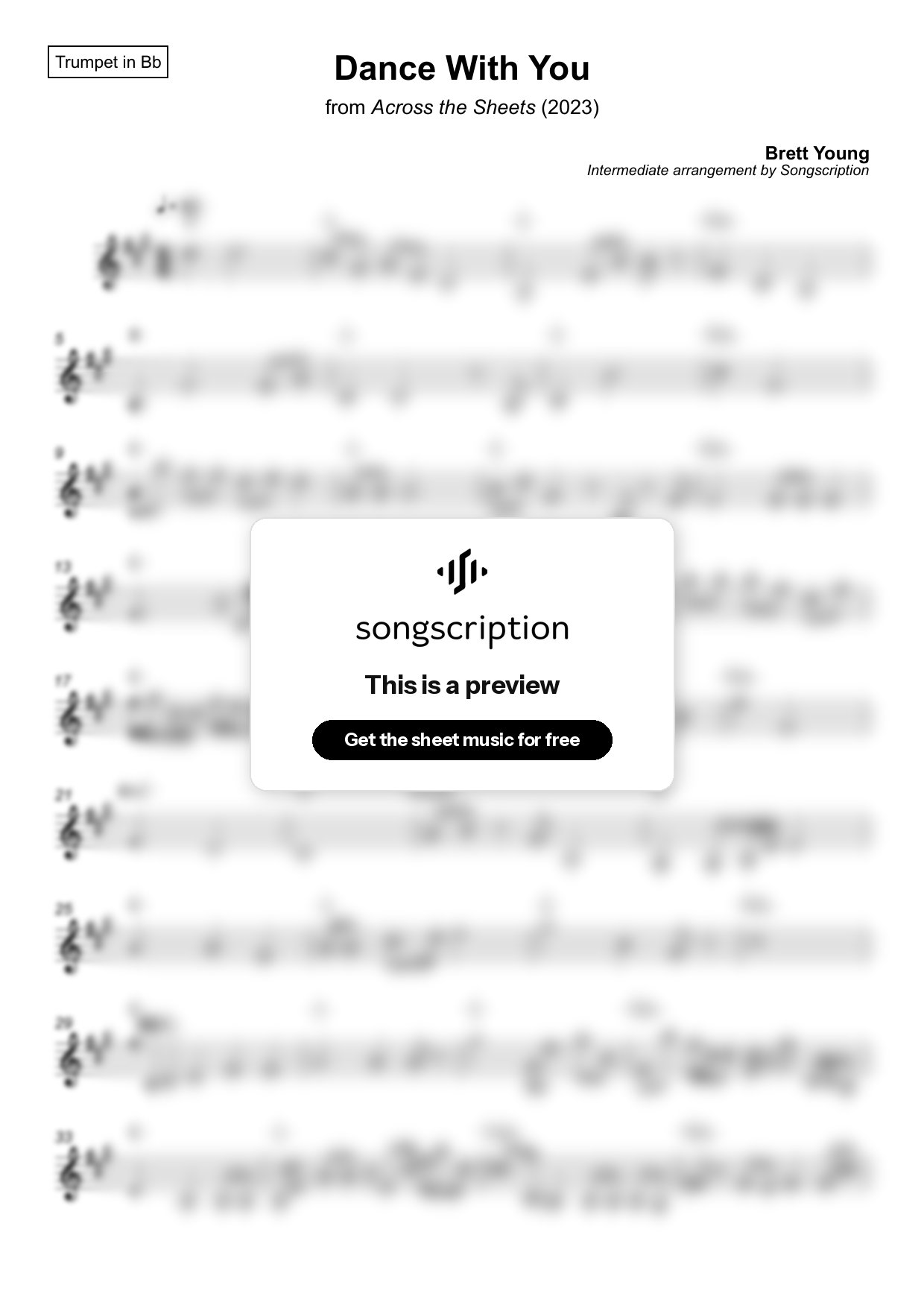 Intermediate Trumpet Sheet Music for "Dance With You" by Brett Young