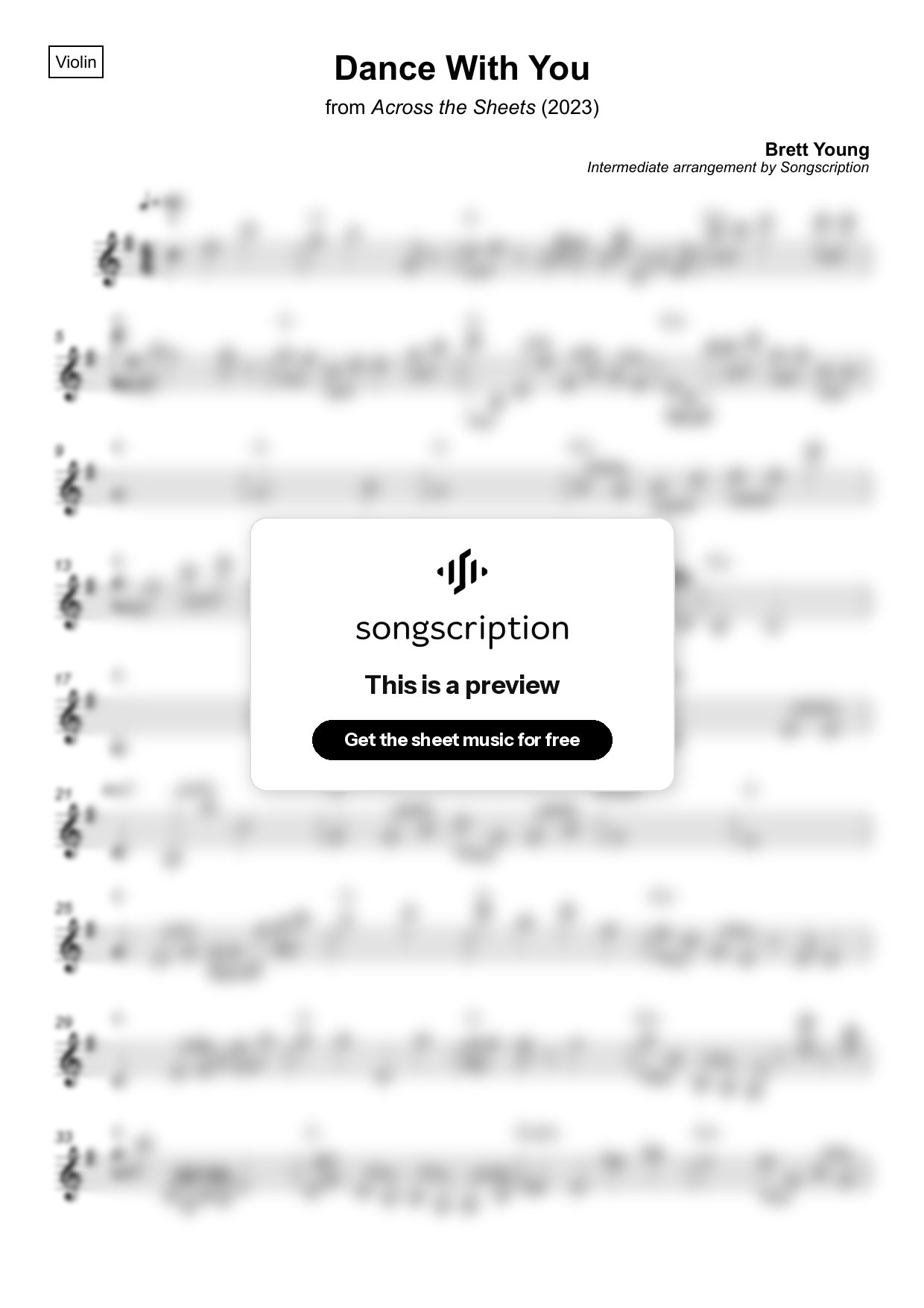 Intermediate Violin Sheet Music for "Dance With You" by Brett Young