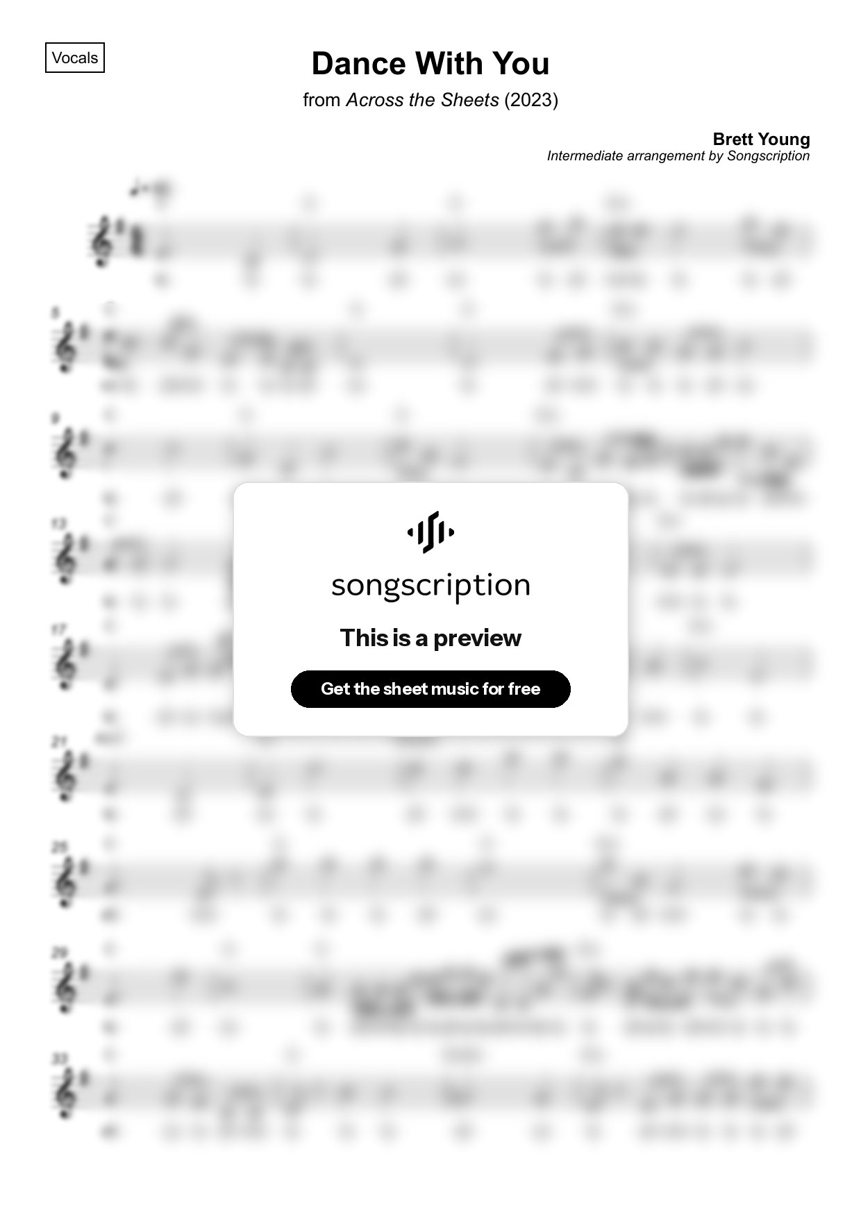 Intermediate Vocals Sheet Music for "Dance With You" by Brett Young