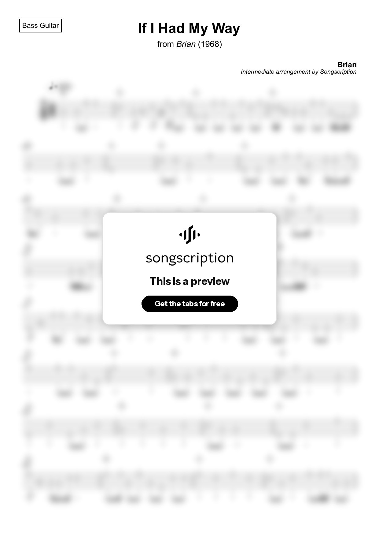 Intermediate Bass Guitar Tabs for "If I Had My Way" by Brian