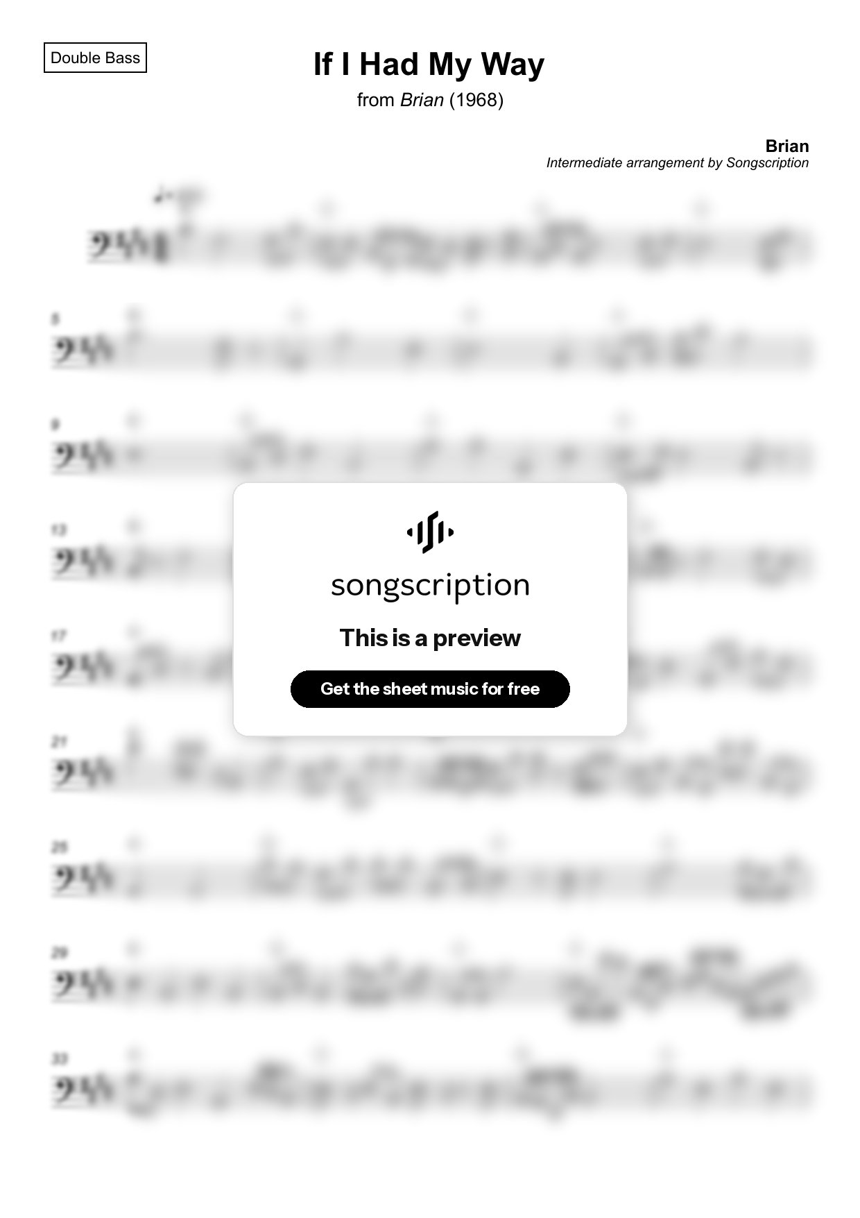 Intermediate Double Bass Sheet Music for "If I Had My Way" by Brian
