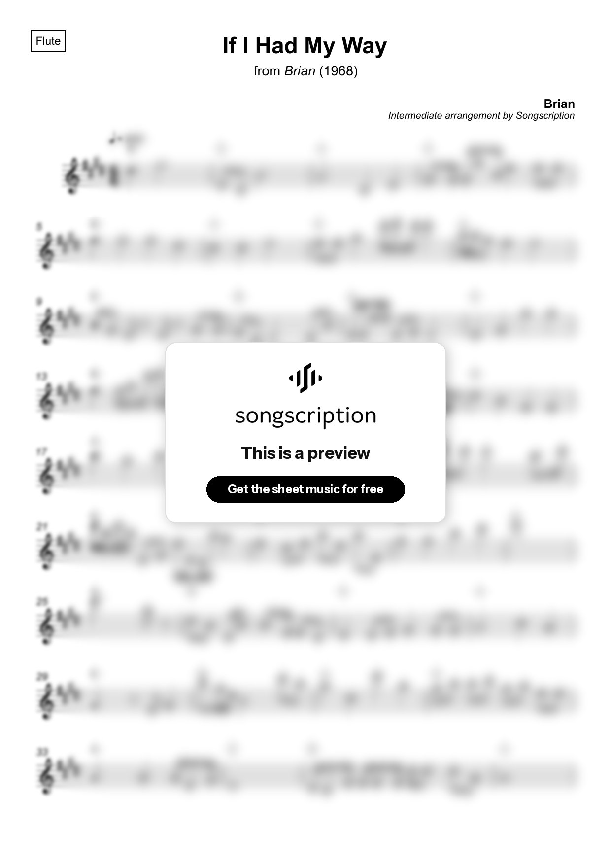 Intermediate Flute Sheet Music for "If I Had My Way" by Brian