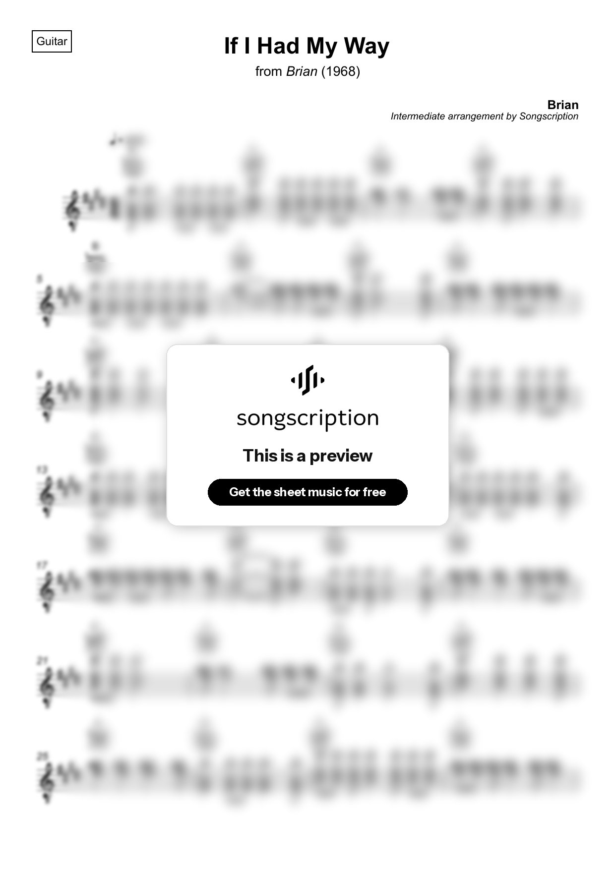 Intermediate Acoustic Guitar Sheet Music for "If I Had My Way" by Brian