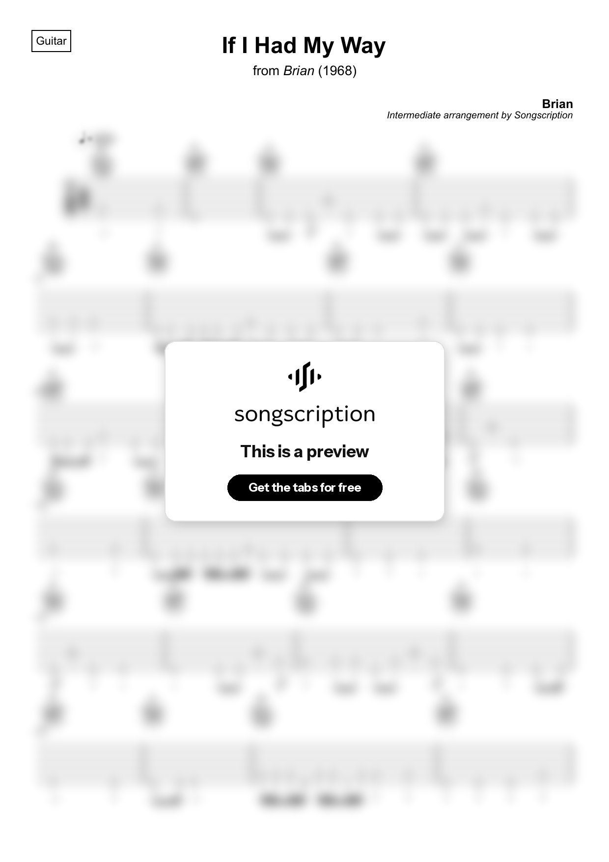 Intermediate Acoustic Guitar Tabs for "If I Had My Way" by Brian