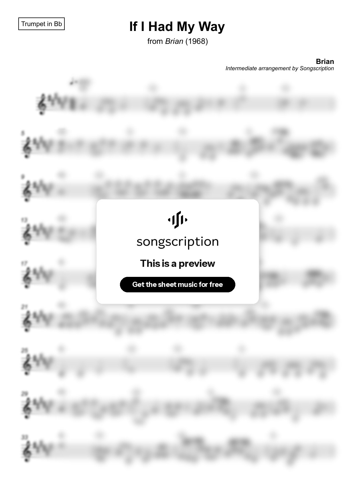 Intermediate Trumpet Sheet Music for "If I Had My Way" by Brian