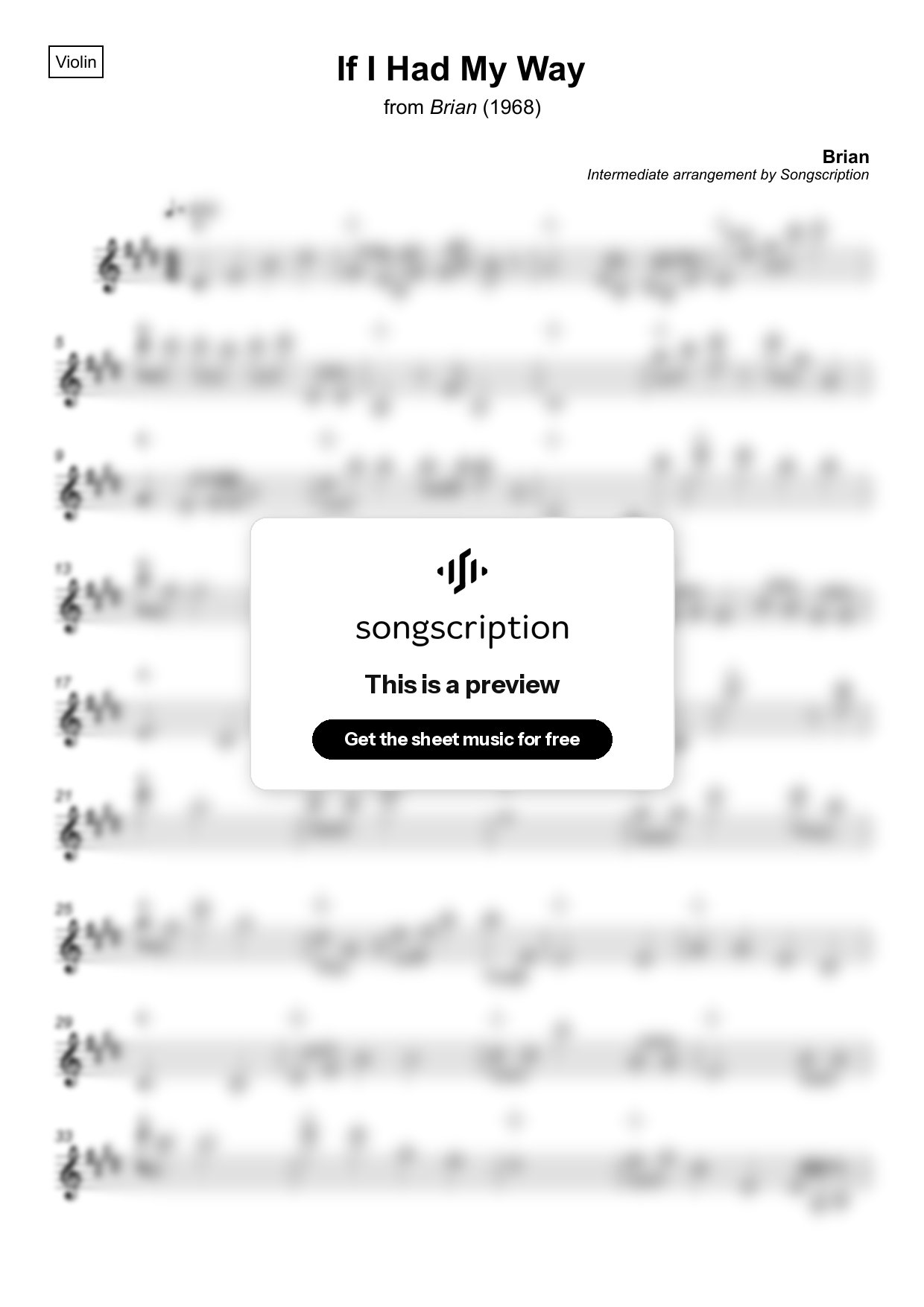 Intermediate Violin Sheet Music for "If I Had My Way" by Brian
