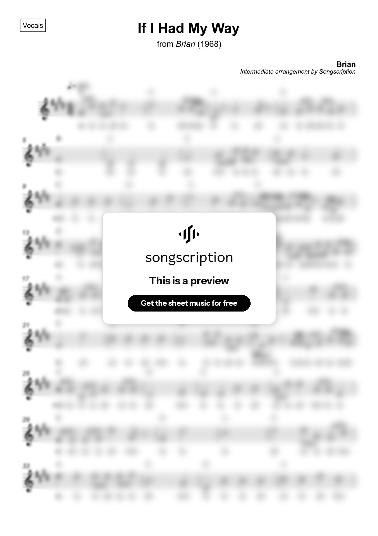 Intermediate Vocals Sheet Music for "If I Had My Way" by Brian