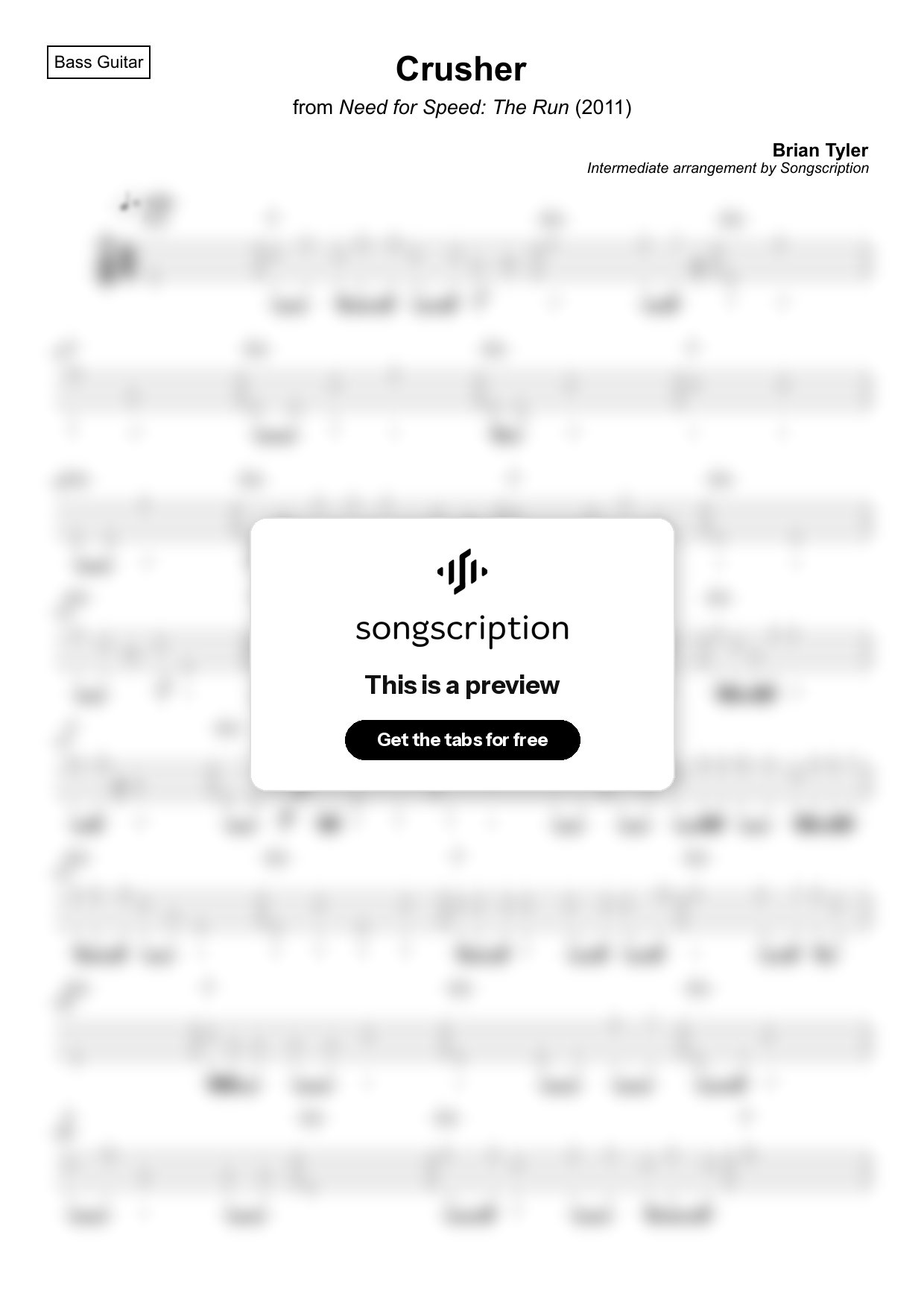 Intermediate Bass Guitar Tabs for "Crusher" by Brian Tyler