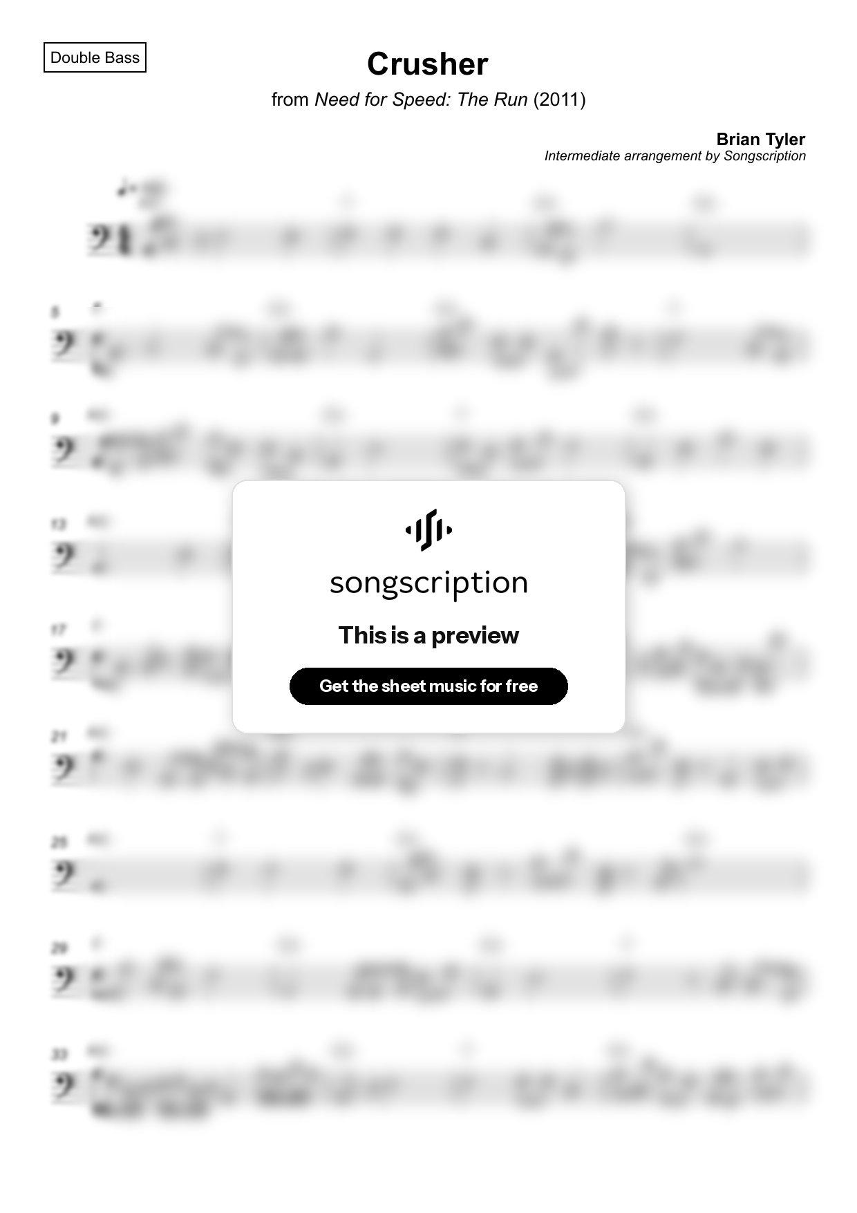 Intermediate Double Bass Sheet Music for "Crusher" by Brian Tyler