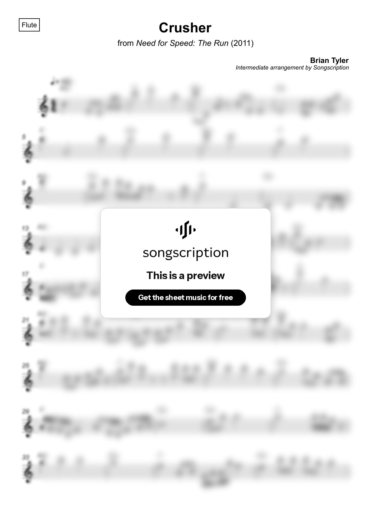 Intermediate Flute Sheet Music for "Crusher" by Brian Tyler