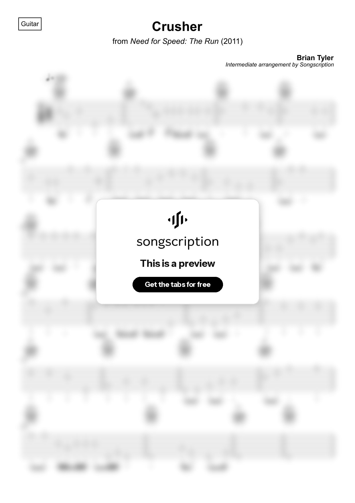 Intermediate Acoustic Guitar Tabs for "Crusher" by Brian Tyler