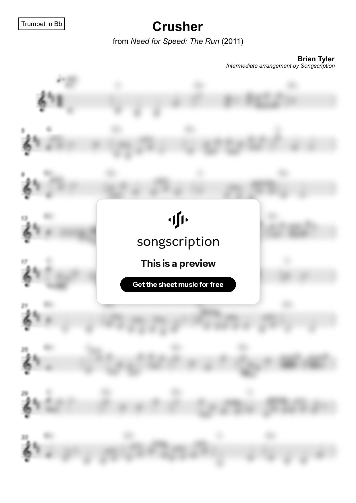 Intermediate Trumpet Sheet Music for "Crusher" by Brian Tyler