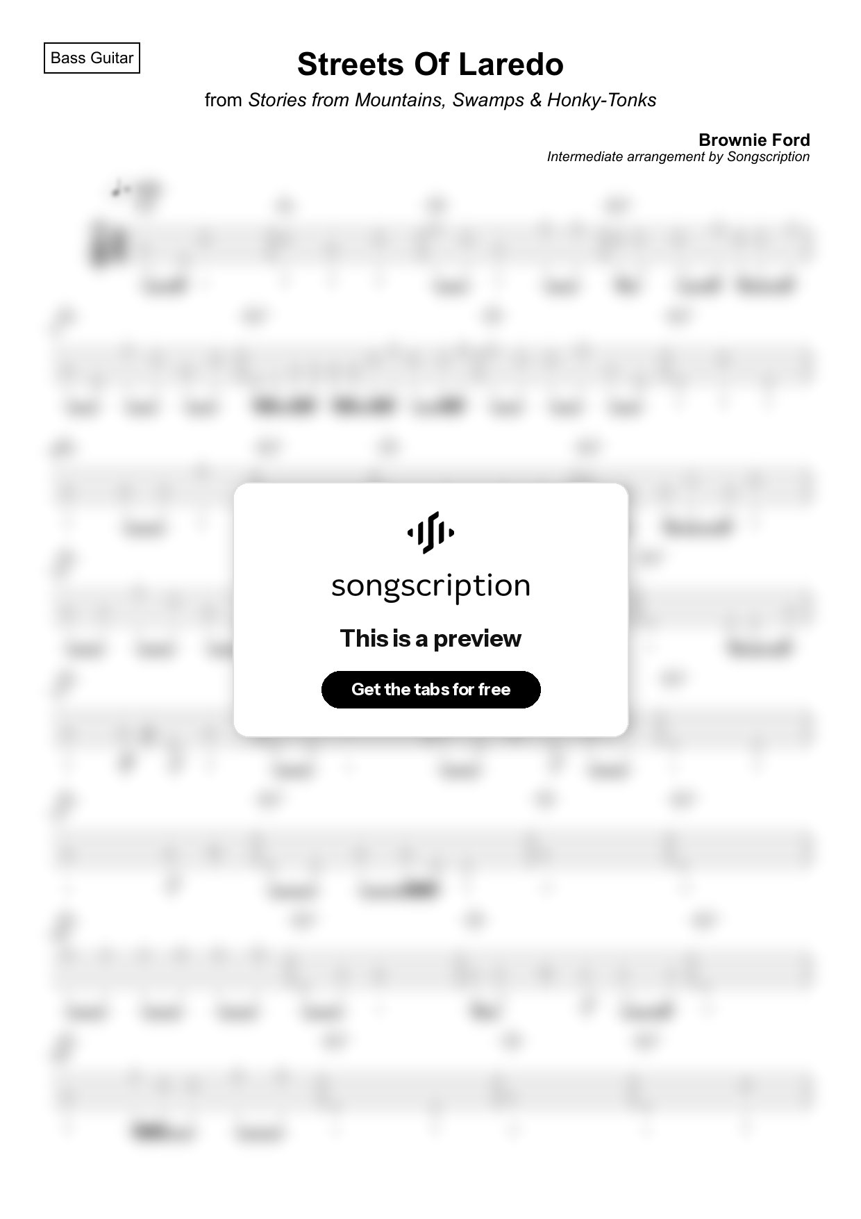Intermediate Bass Guitar Tabs for "Streets Of Laredo" by Brownie Ford