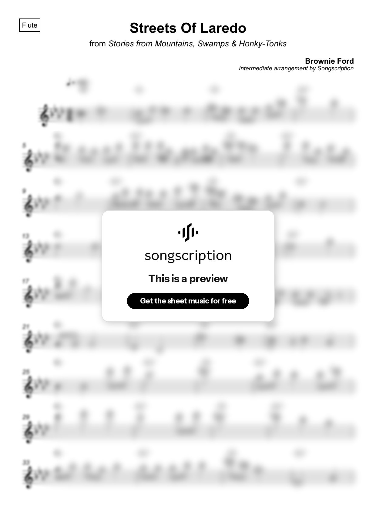 Intermediate Flute Sheet Music for "Streets Of Laredo" by Brownie Ford