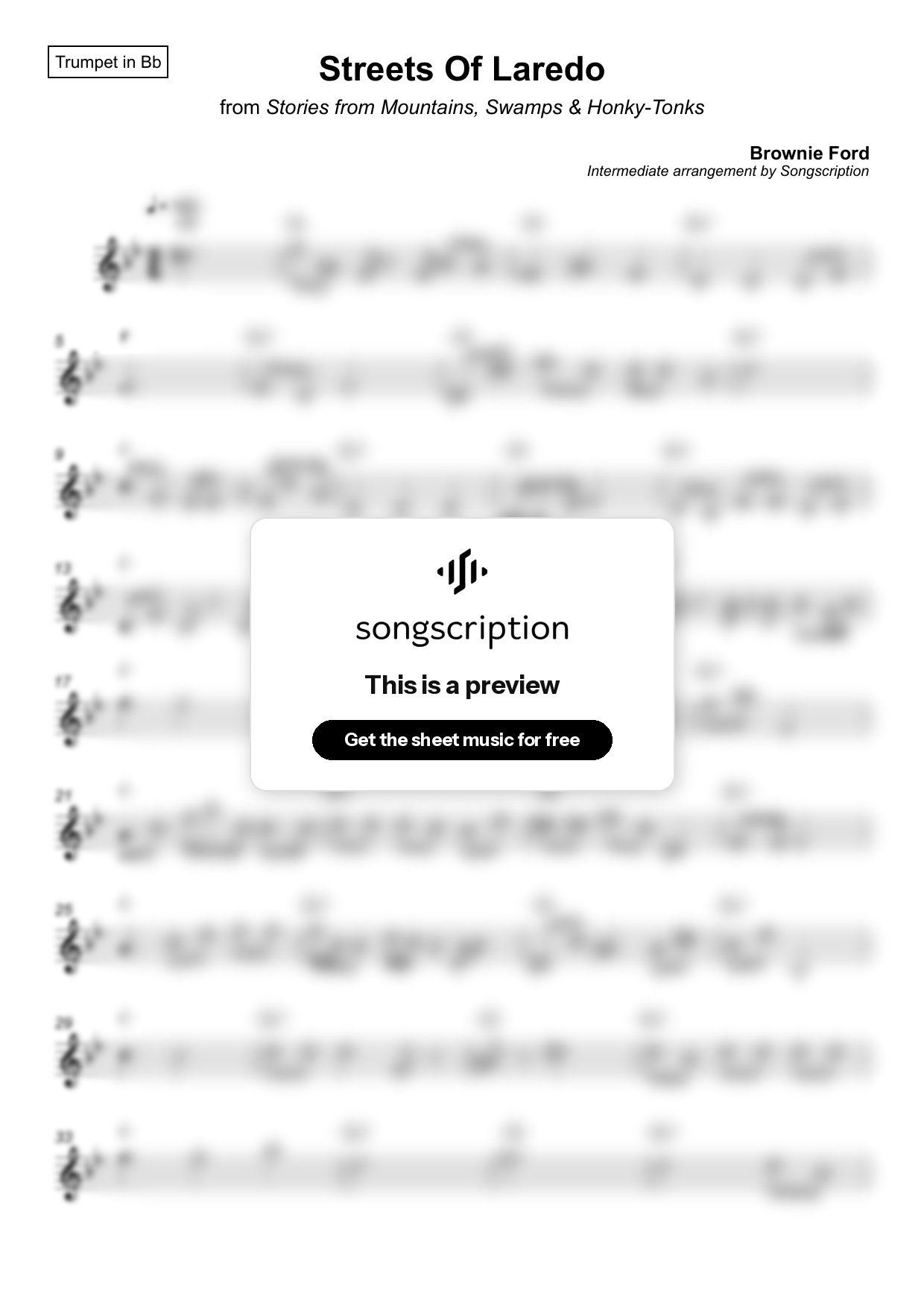 Intermediate Trumpet Sheet Music for "Streets Of Laredo" by Brownie Ford
