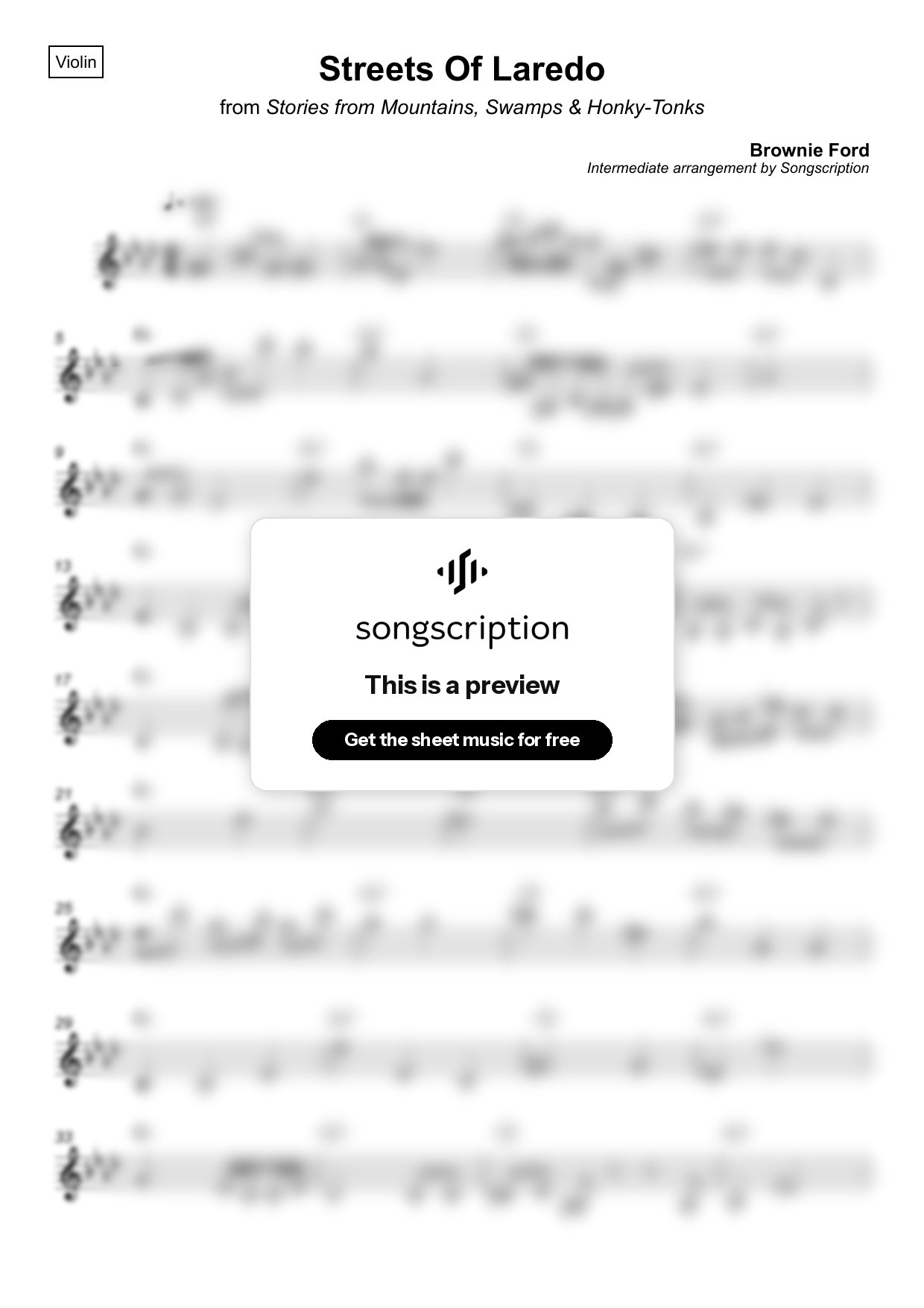 Intermediate Violin Sheet Music for "Streets Of Laredo" by Brownie Ford
