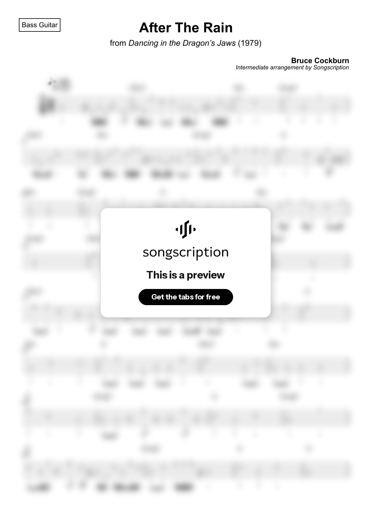 Intermediate Bass Guitar Tabs for "After The Rain" by Bruce Cockburn