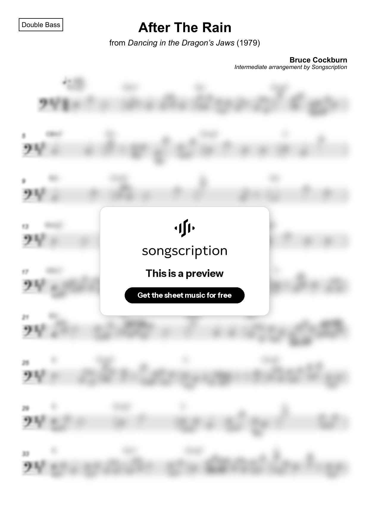 Intermediate Double Bass Sheet Music for "After The Rain" by Bruce Cockburn