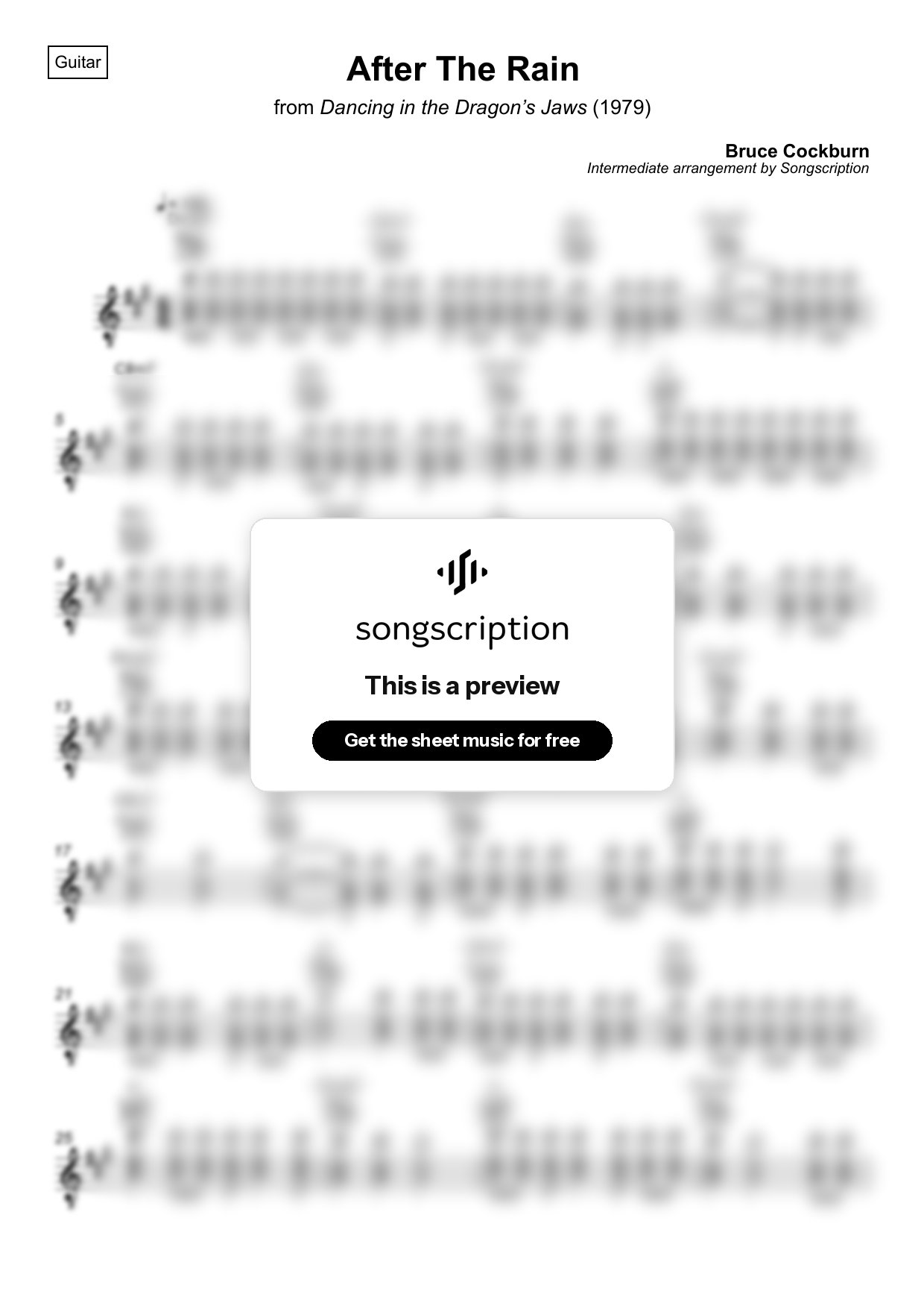 Intermediate Acoustic Guitar Sheet Music for "After The Rain" by Bruce Cockburn