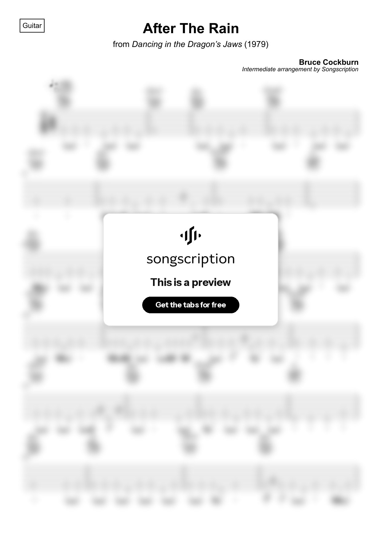 Intermediate Acoustic Guitar Tabs for "After The Rain" by Bruce Cockburn