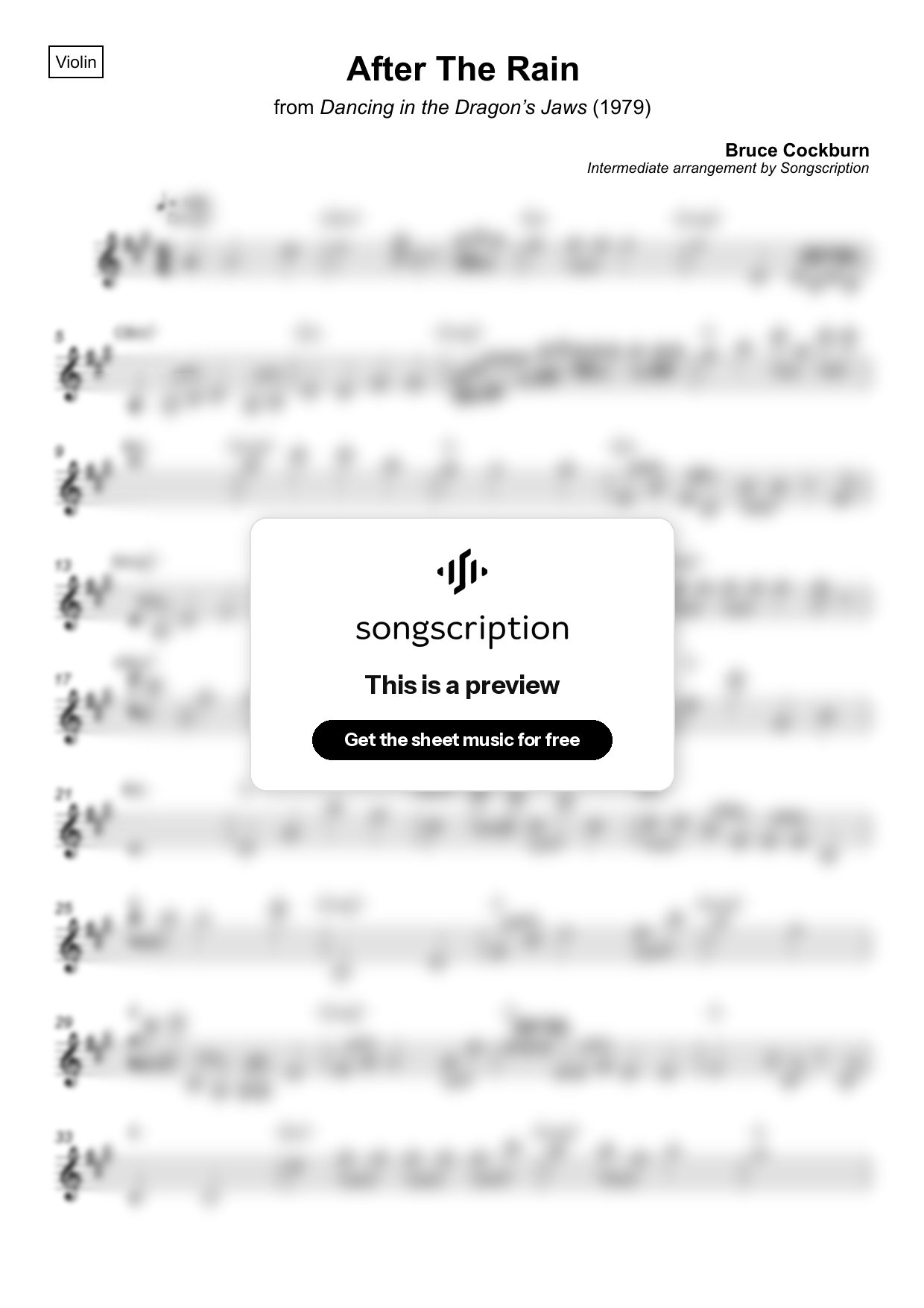 Intermediate Violin Sheet Music for "After The Rain" by Bruce Cockburn