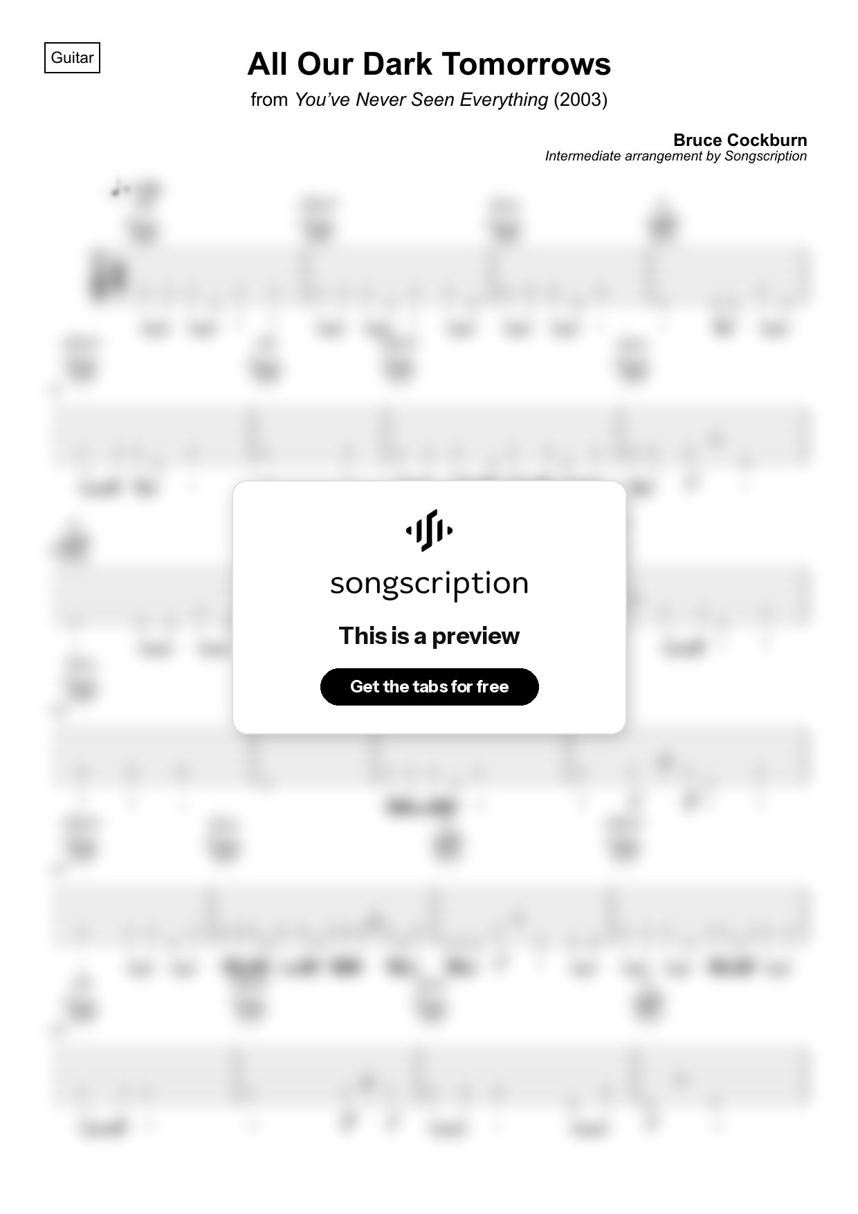 Intermediate Acoustic Guitar Tabs for "All Our Dark Tomorrows" by Bruce Cockburn