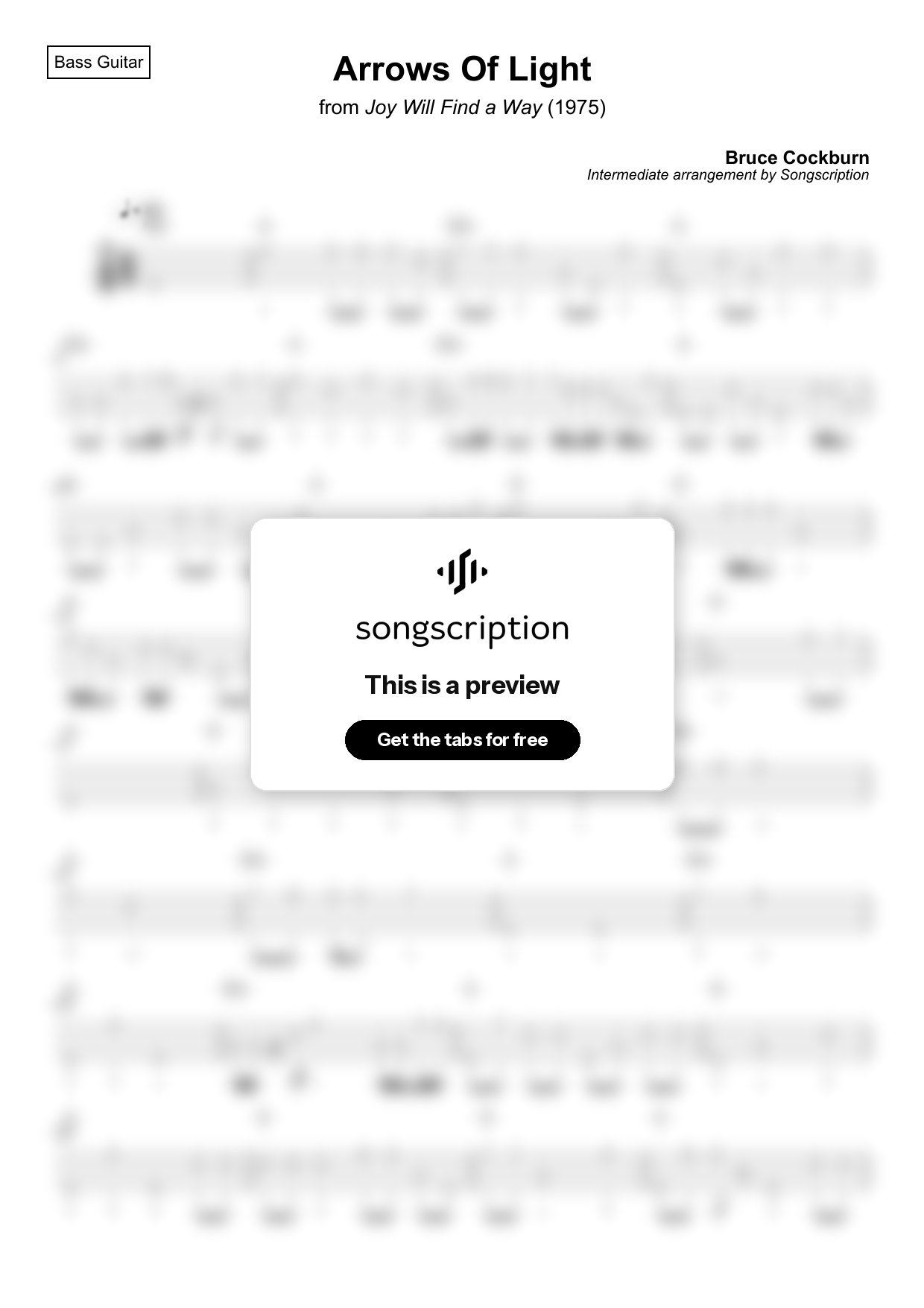 Intermediate Bass Guitar Tabs for "Arrows Of Light" by Bruce Cockburn