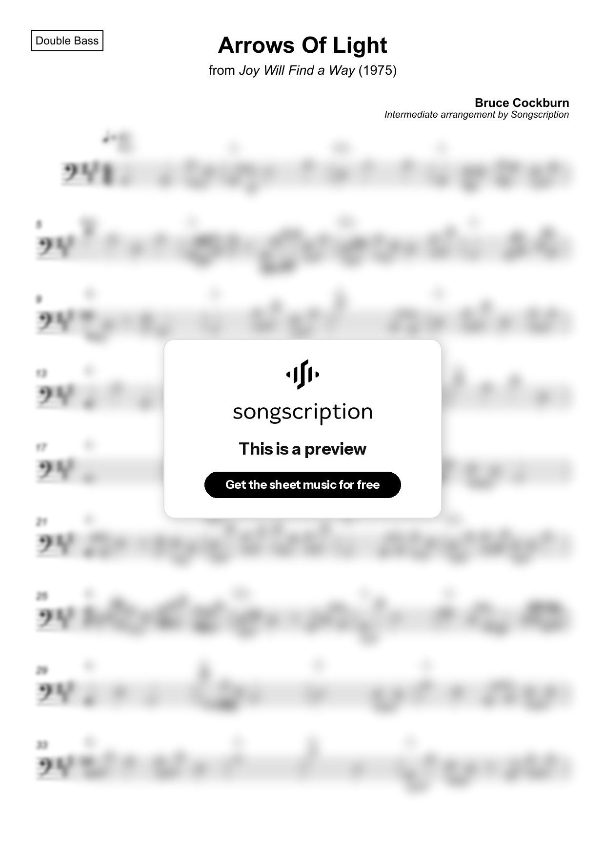 Intermediate Double Bass Sheet Music for "Arrows Of Light" by Bruce Cockburn