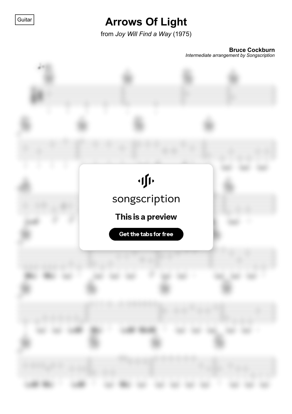 Intermediate Acoustic Guitar Tabs for "Arrows Of Light" by Bruce Cockburn