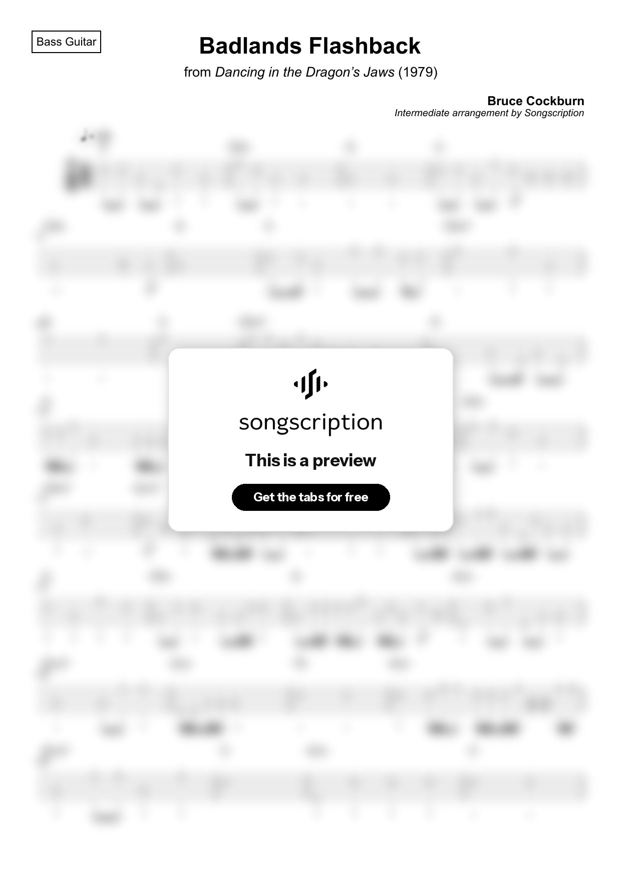 Intermediate Bass Guitar Tabs for "Badlands Flashback" by Bruce Cockburn