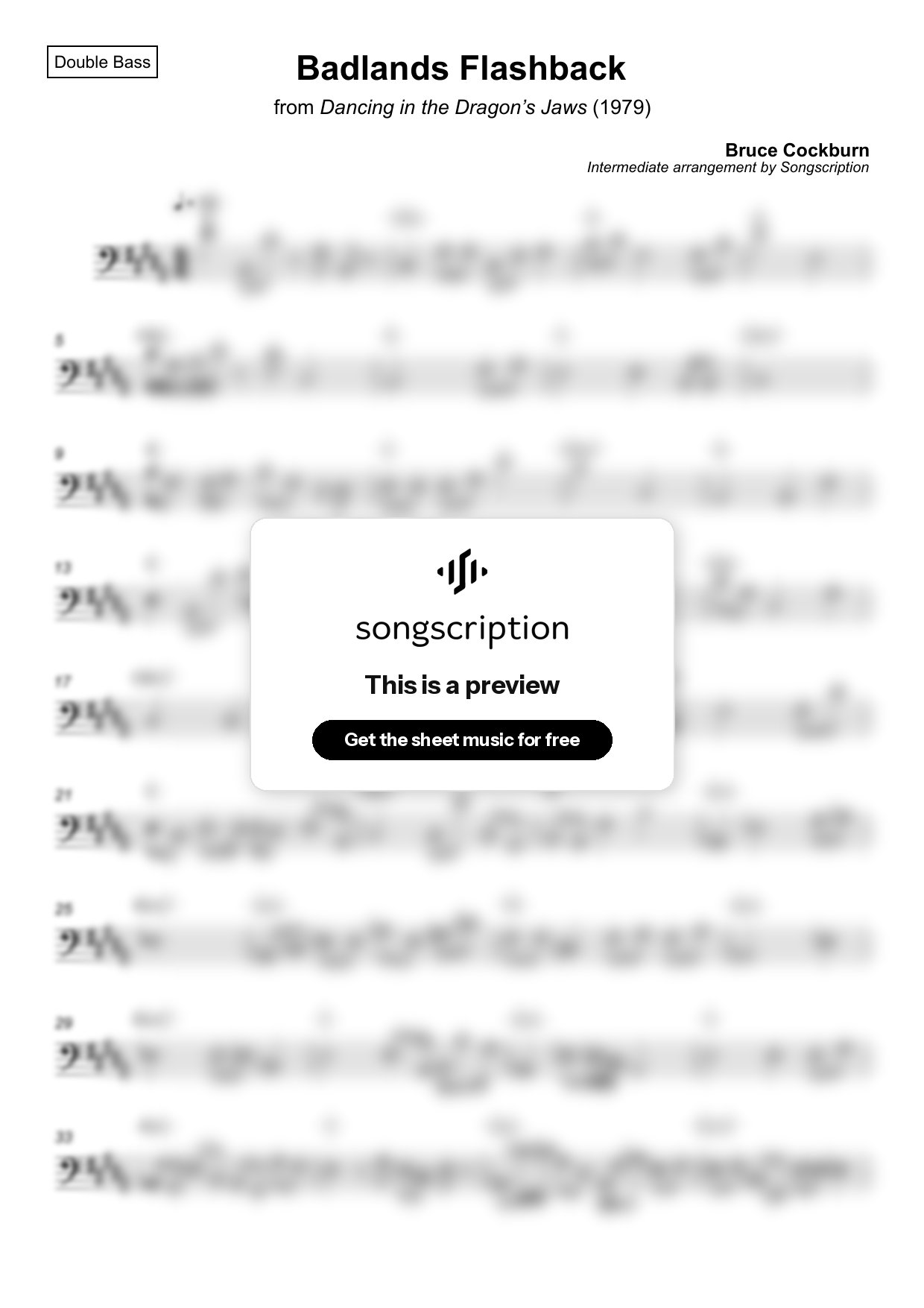 Intermediate Double Bass Sheet Music for "Badlands Flashback" by Bruce Cockburn