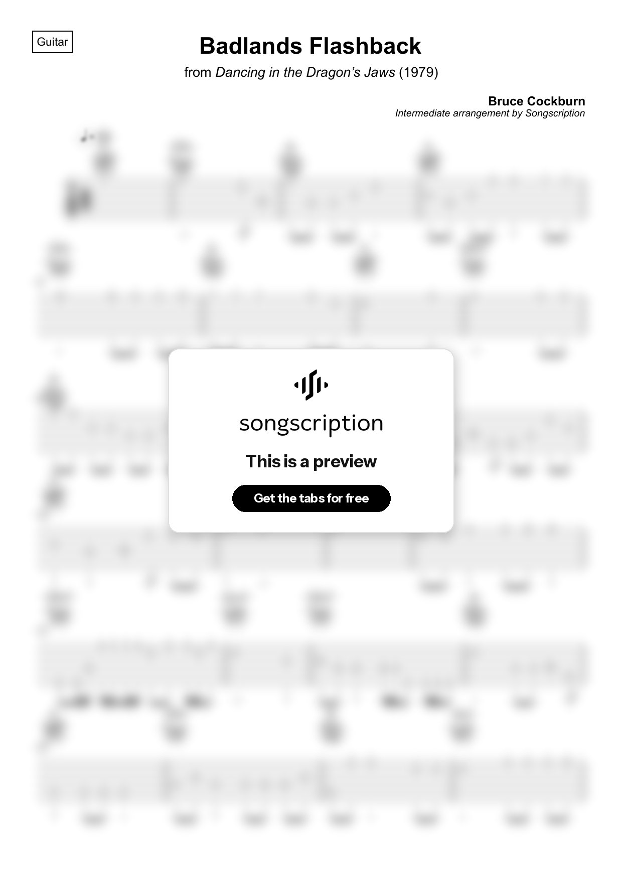 Intermediate Acoustic Guitar Tabs for "Badlands Flashback" by Bruce Cockburn