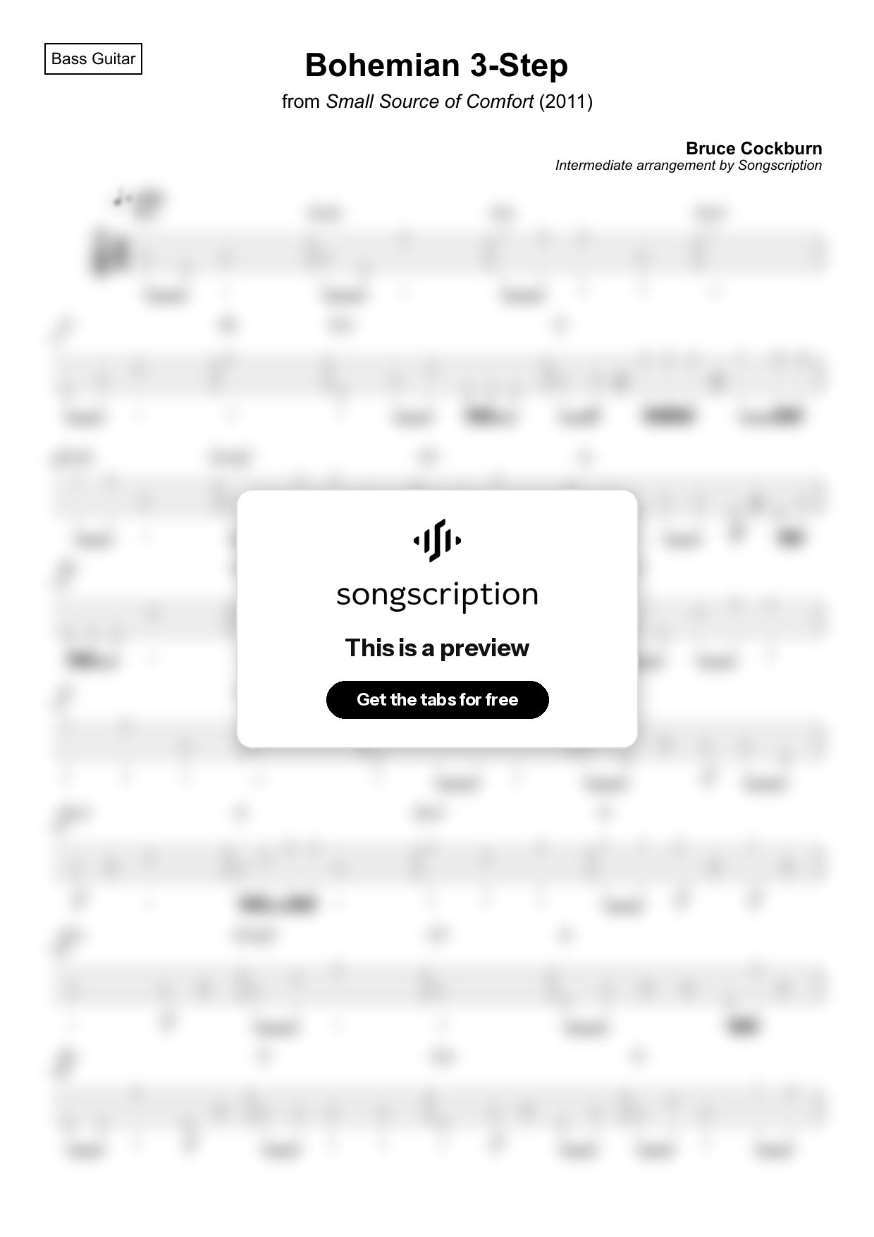 Intermediate Bass Guitar Tabs for "Bohemian 3-Step" by Bruce Cockburn