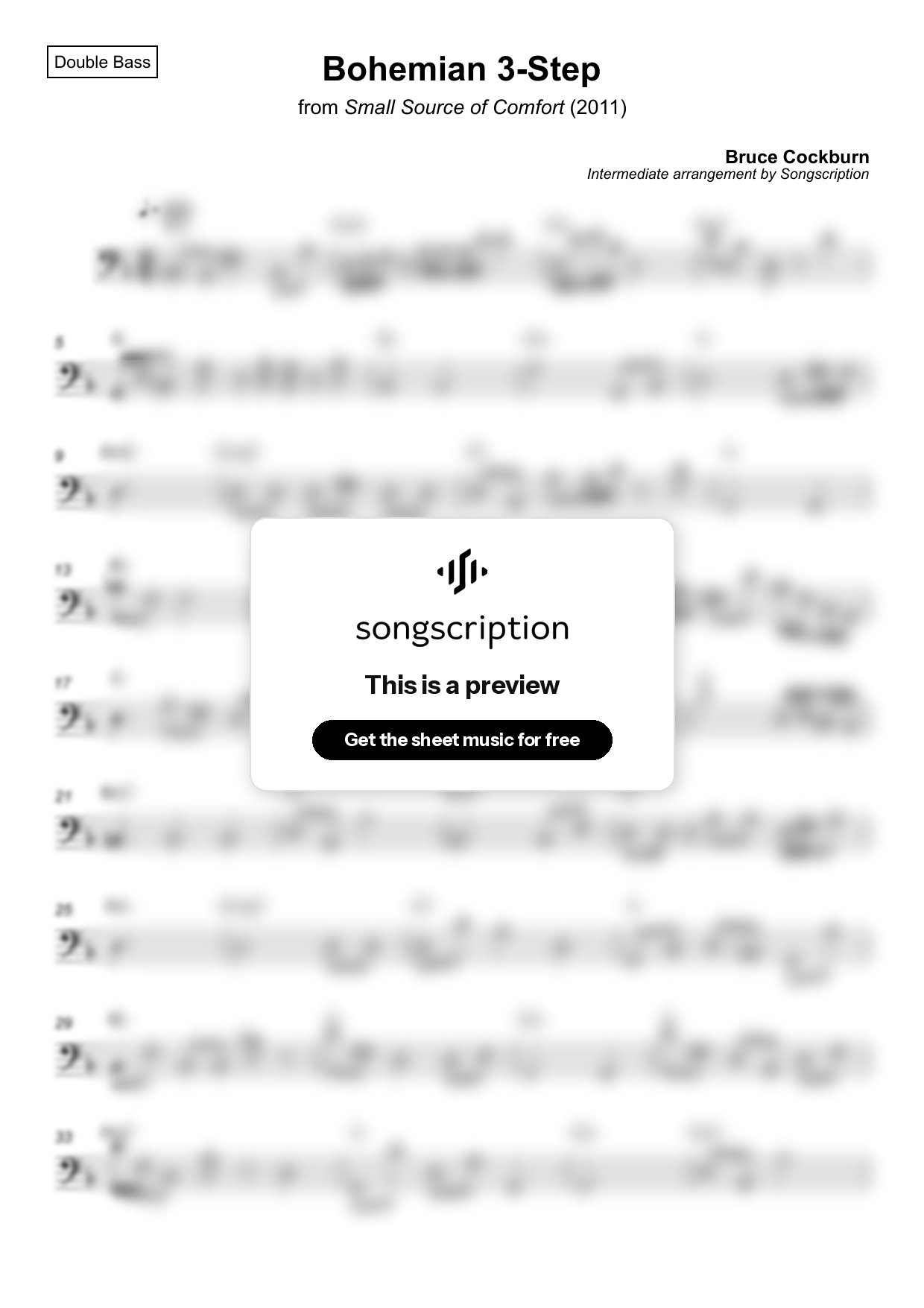 Intermediate Double Bass Sheet Music for "Bohemian 3-Step" by Bruce Cockburn