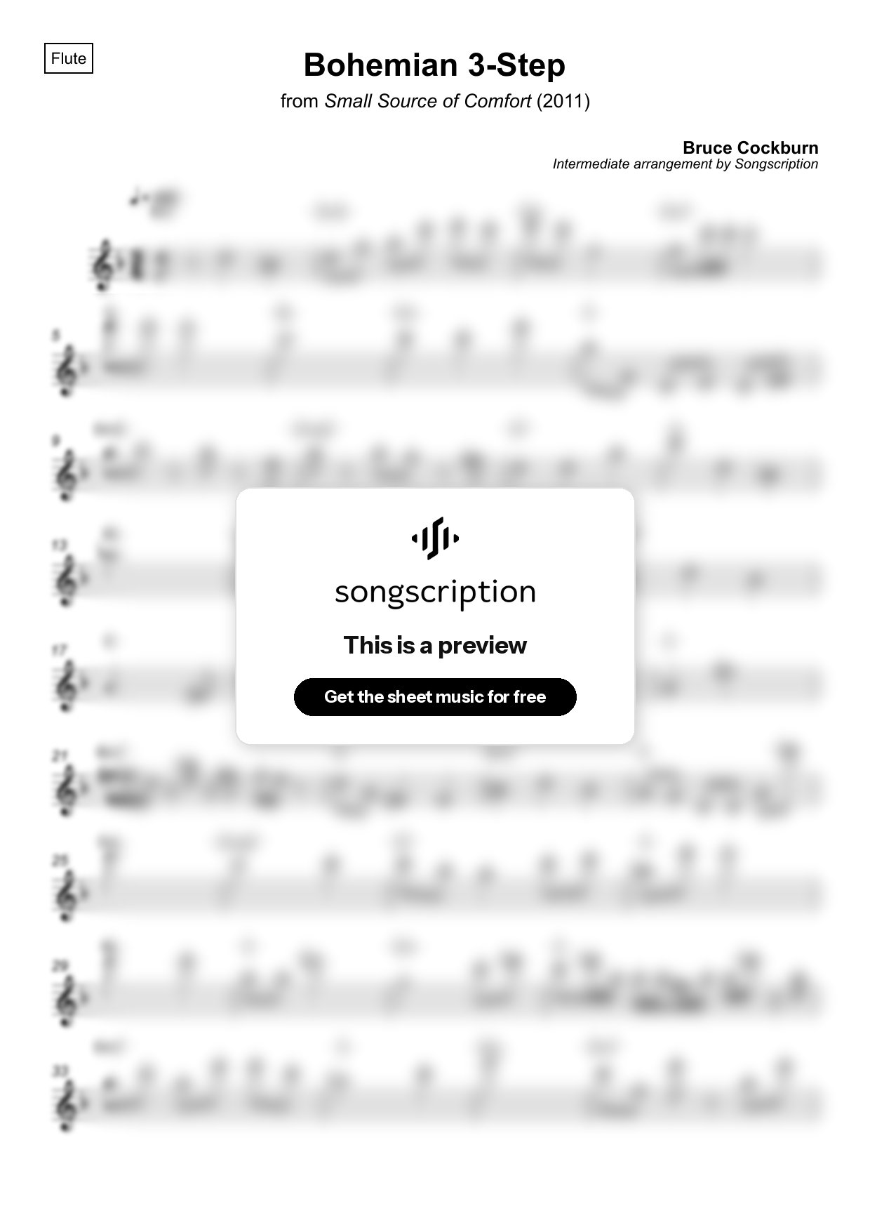 Intermediate Flute Sheet Music for "Bohemian 3-Step" by Bruce Cockburn