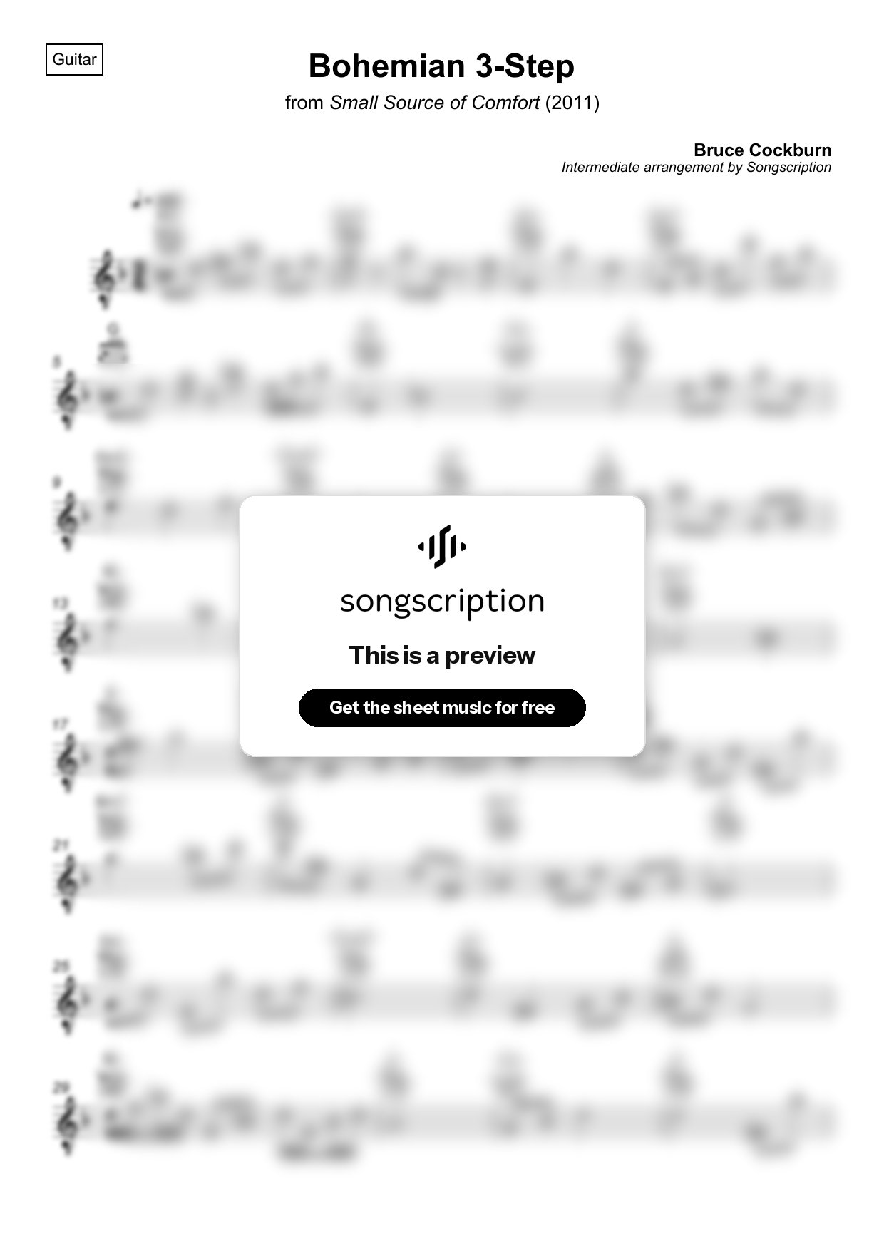 Intermediate Acoustic Guitar Sheet Music for "Bohemian 3-Step" by Bruce Cockburn
