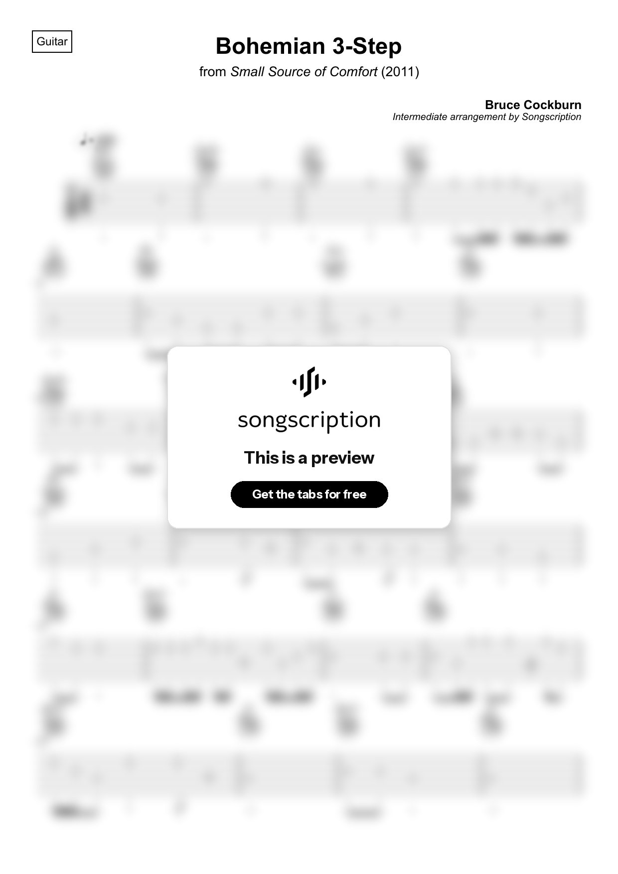 Intermediate Acoustic Guitar Tabs for "Bohemian 3-Step" by Bruce Cockburn