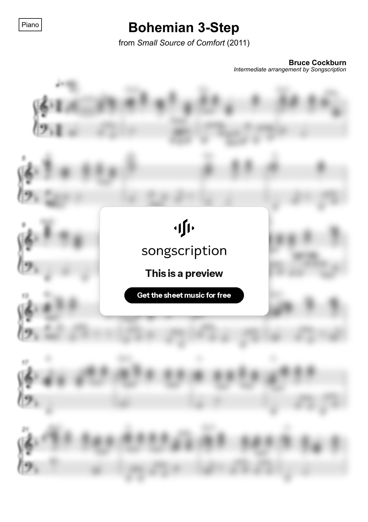 Intermediate Piano Sheet Music for "Bohemian 3-Step" by Bruce Cockburn
