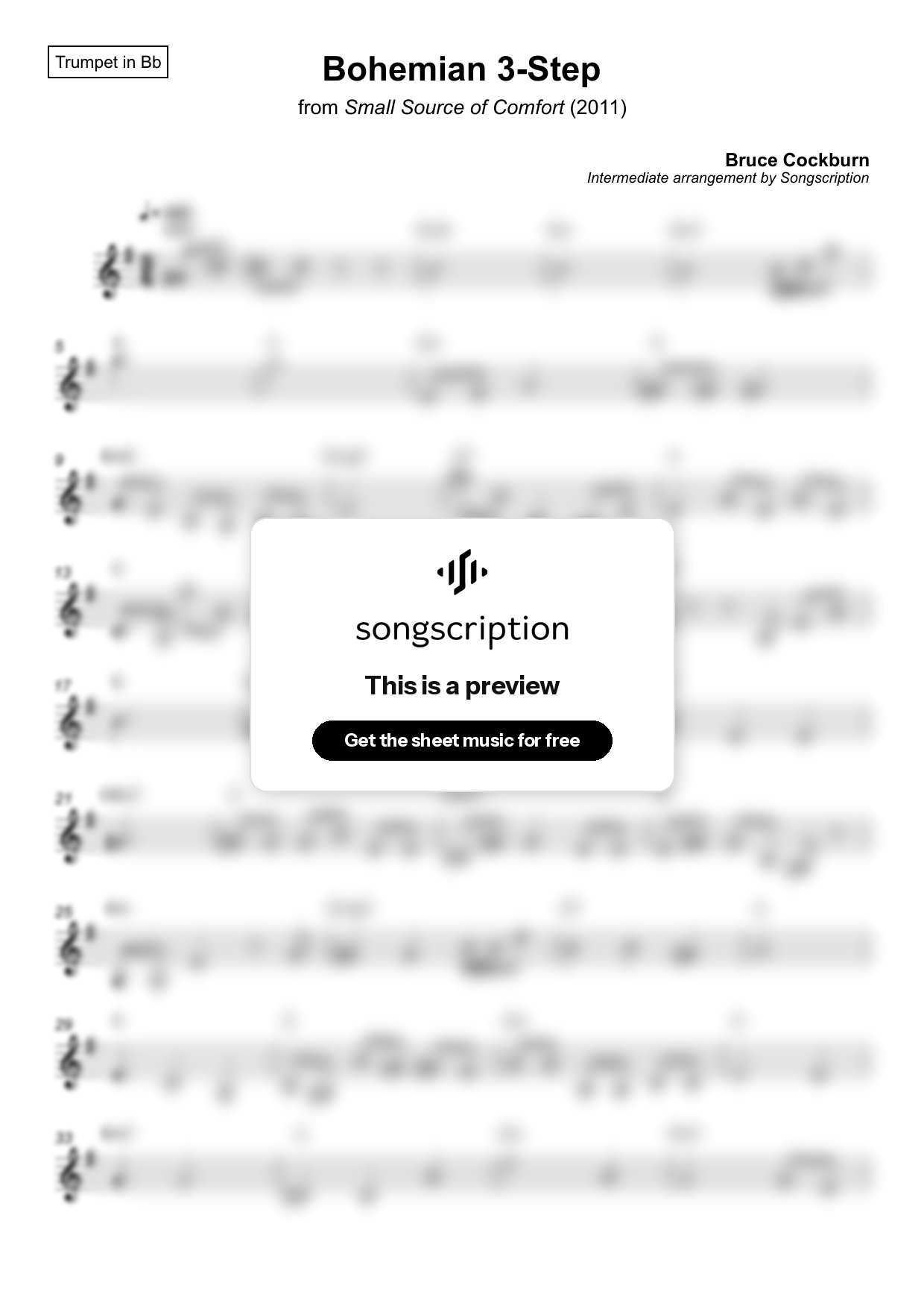Intermediate Trumpet Sheet Music for "Bohemian 3-Step" by Bruce Cockburn