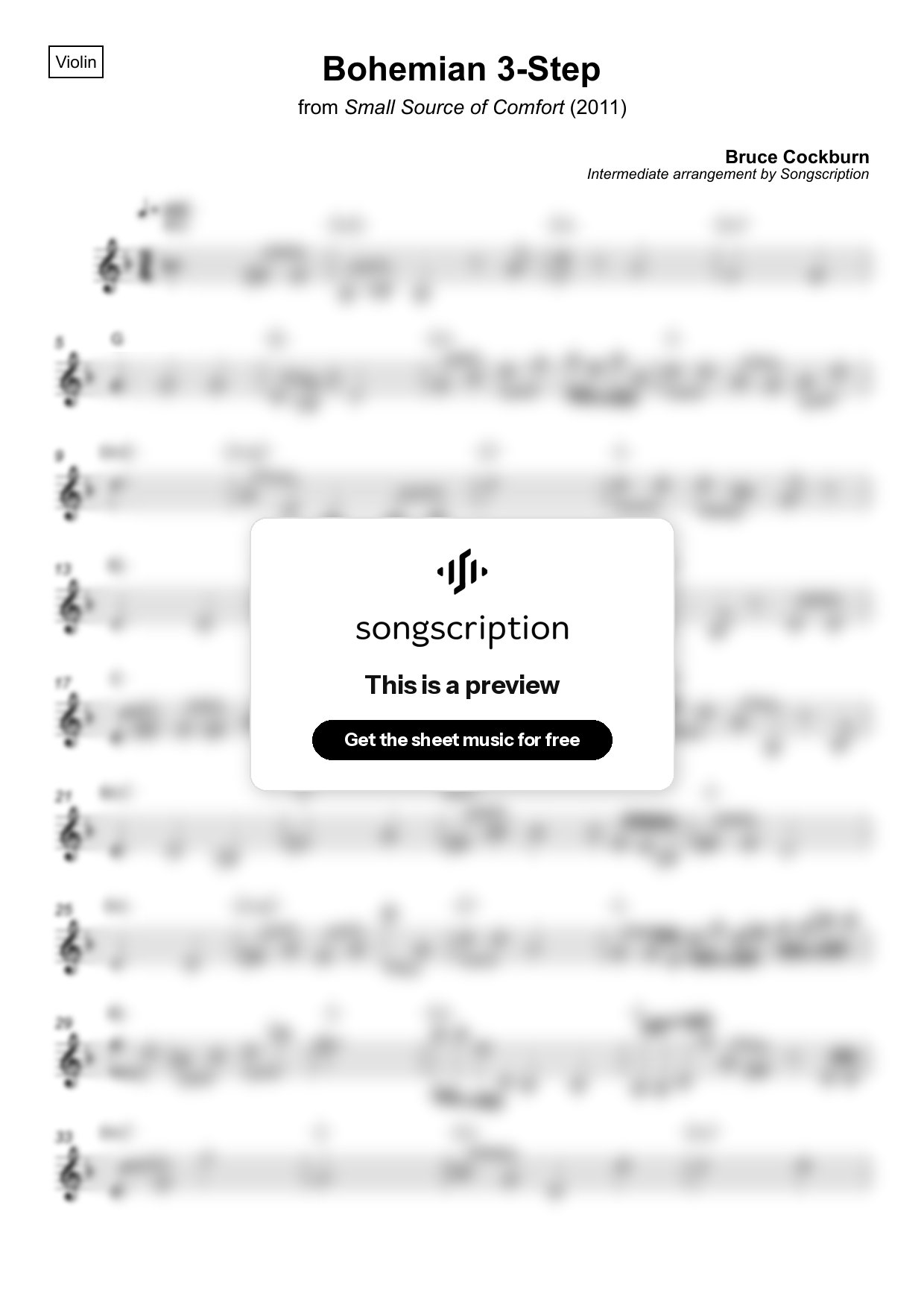 Intermediate Violin Sheet Music for "Bohemian 3-Step" by Bruce Cockburn