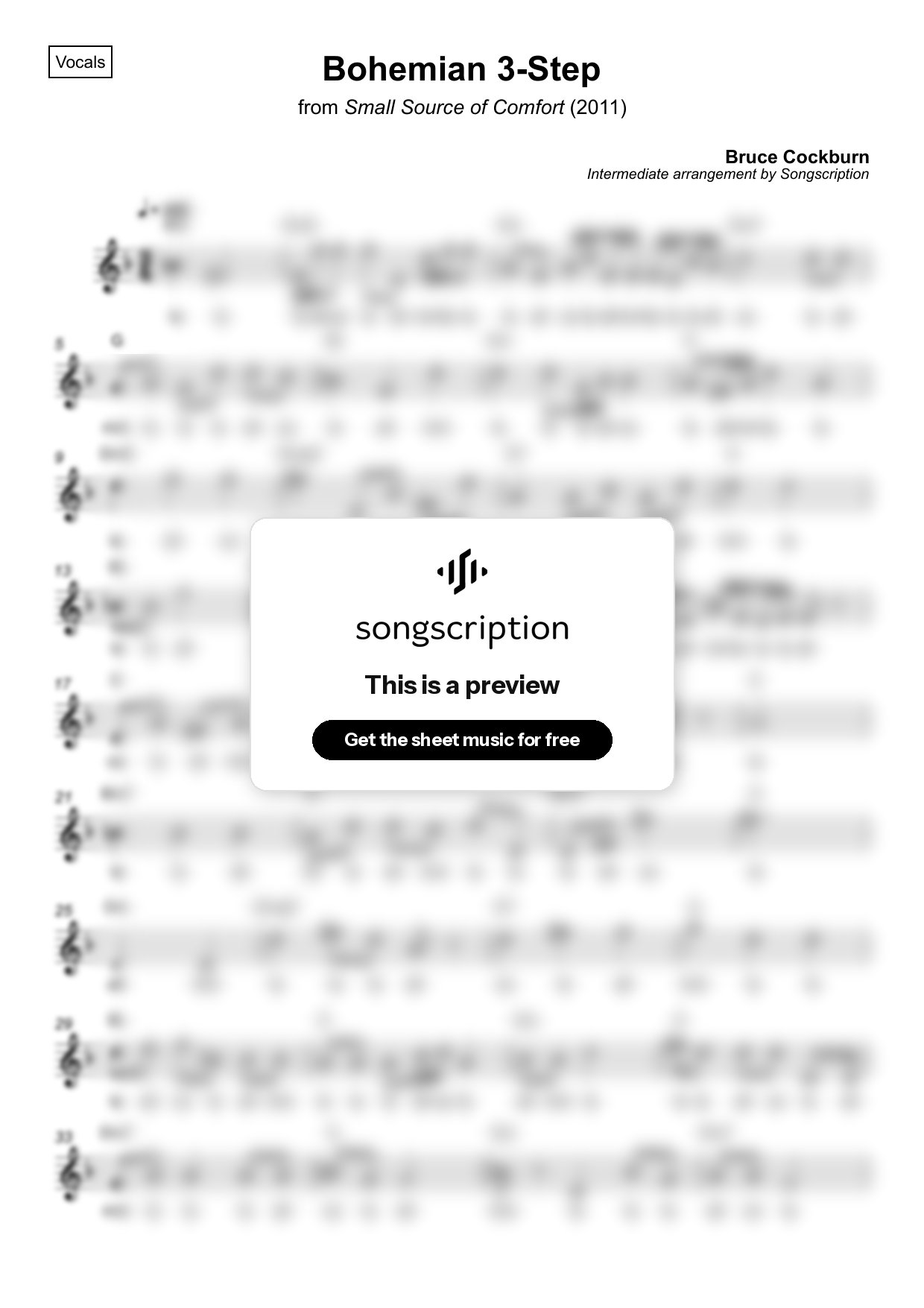 Intermediate Vocals Sheet Music for "Bohemian 3-Step" by Bruce Cockburn