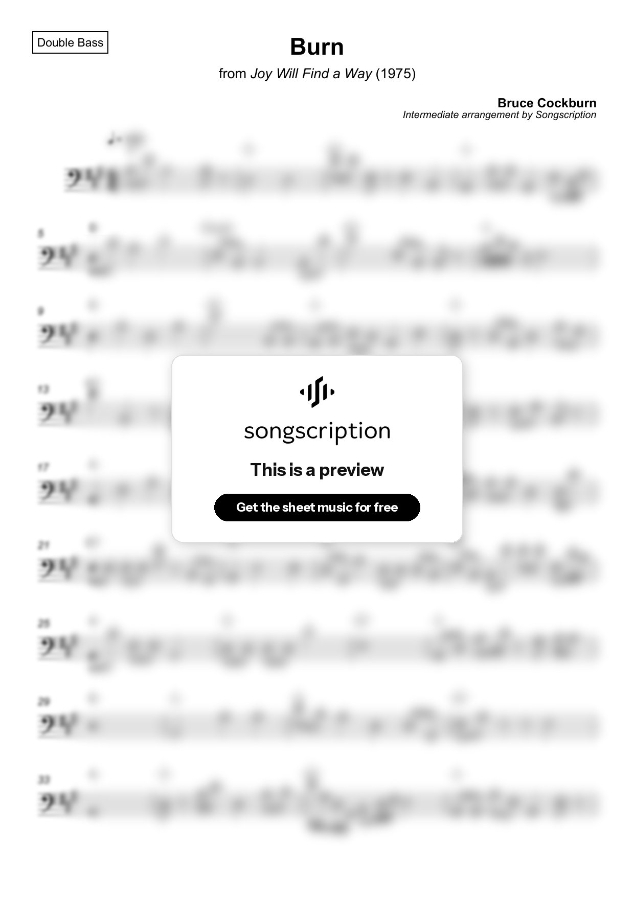 Intermediate Double Bass Sheet Music for "Burn" by Bruce Cockburn