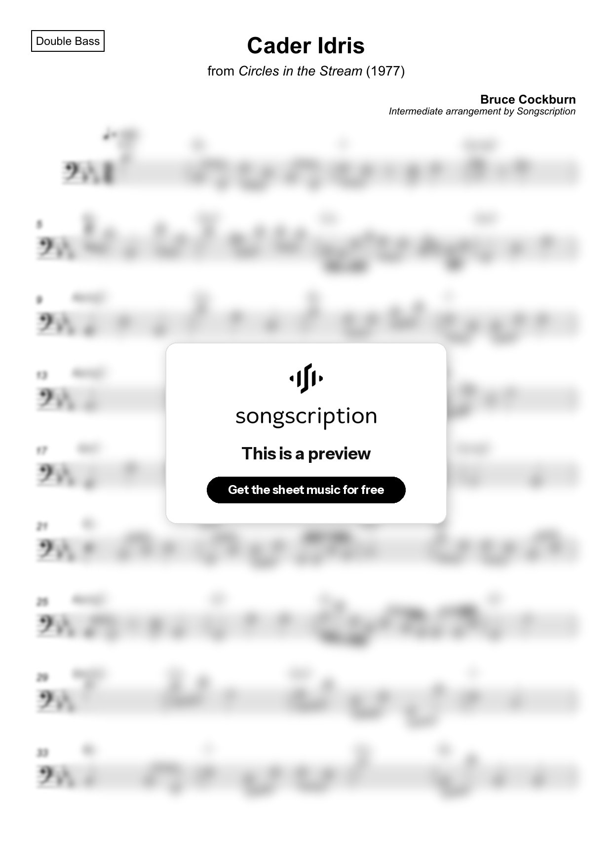 Intermediate Double Bass Sheet Music for "Cader Idris" by Bruce Cockburn