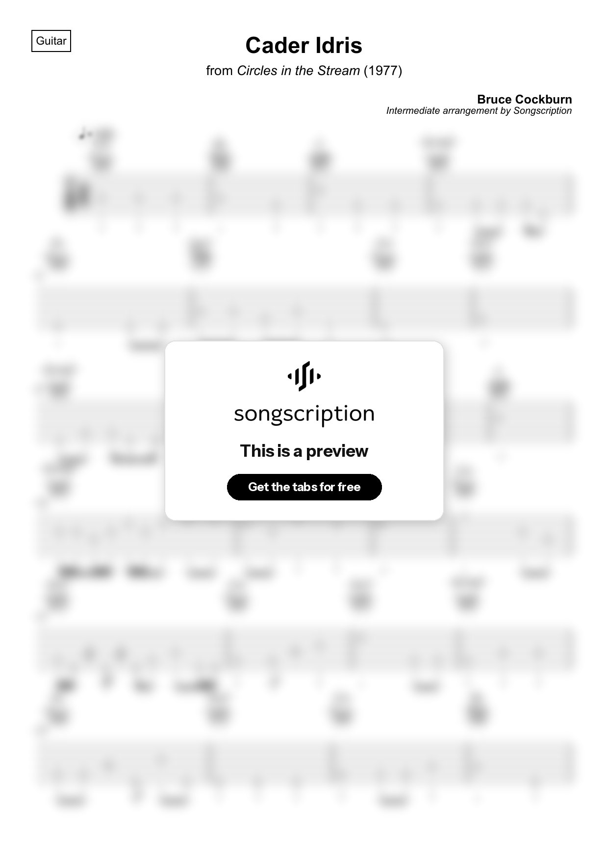 Intermediate Acoustic Guitar Tabs for "Cader Idris" by Bruce Cockburn