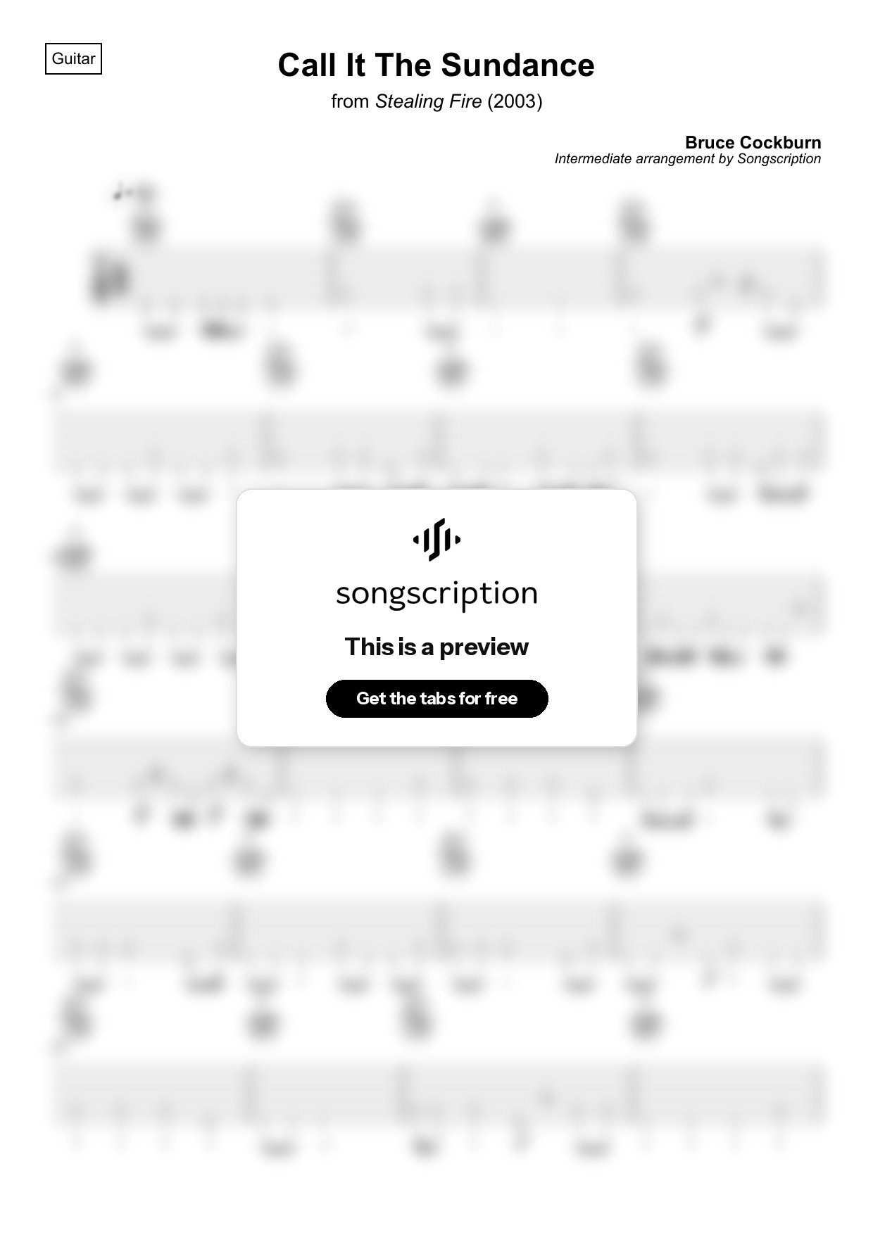 Intermediate Acoustic Guitar Tabs for "Call It The Sundance" by Bruce Cockburn