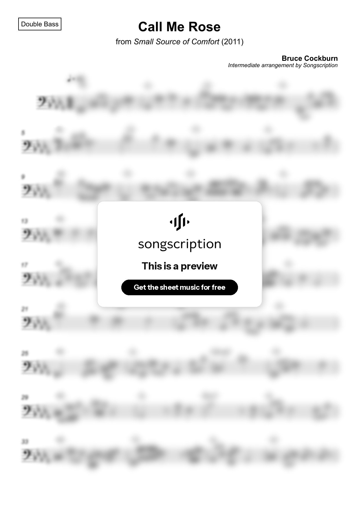 Intermediate Double Bass Sheet Music for "Call Me Rose" by Bruce Cockburn